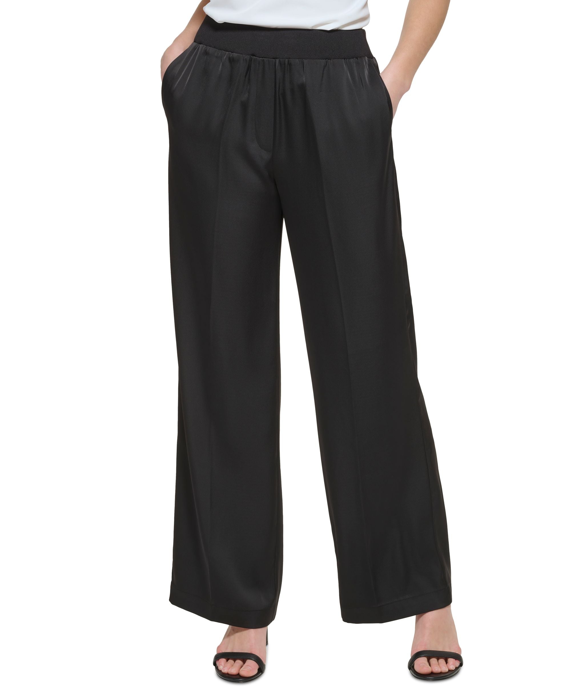 Women's Pull On Wide Leg Satin Pants