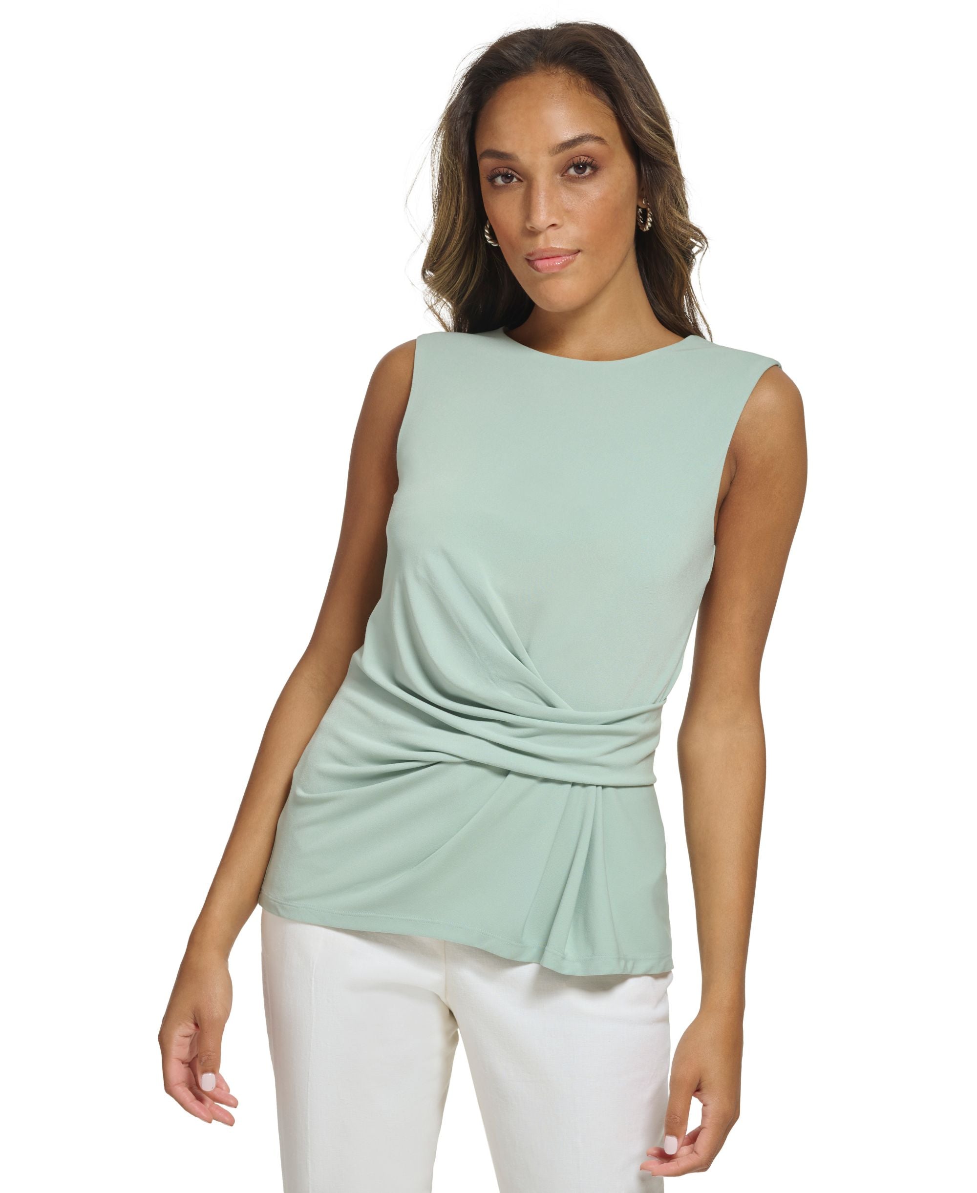 Women's Gathered Sleeveless Crewneck Top