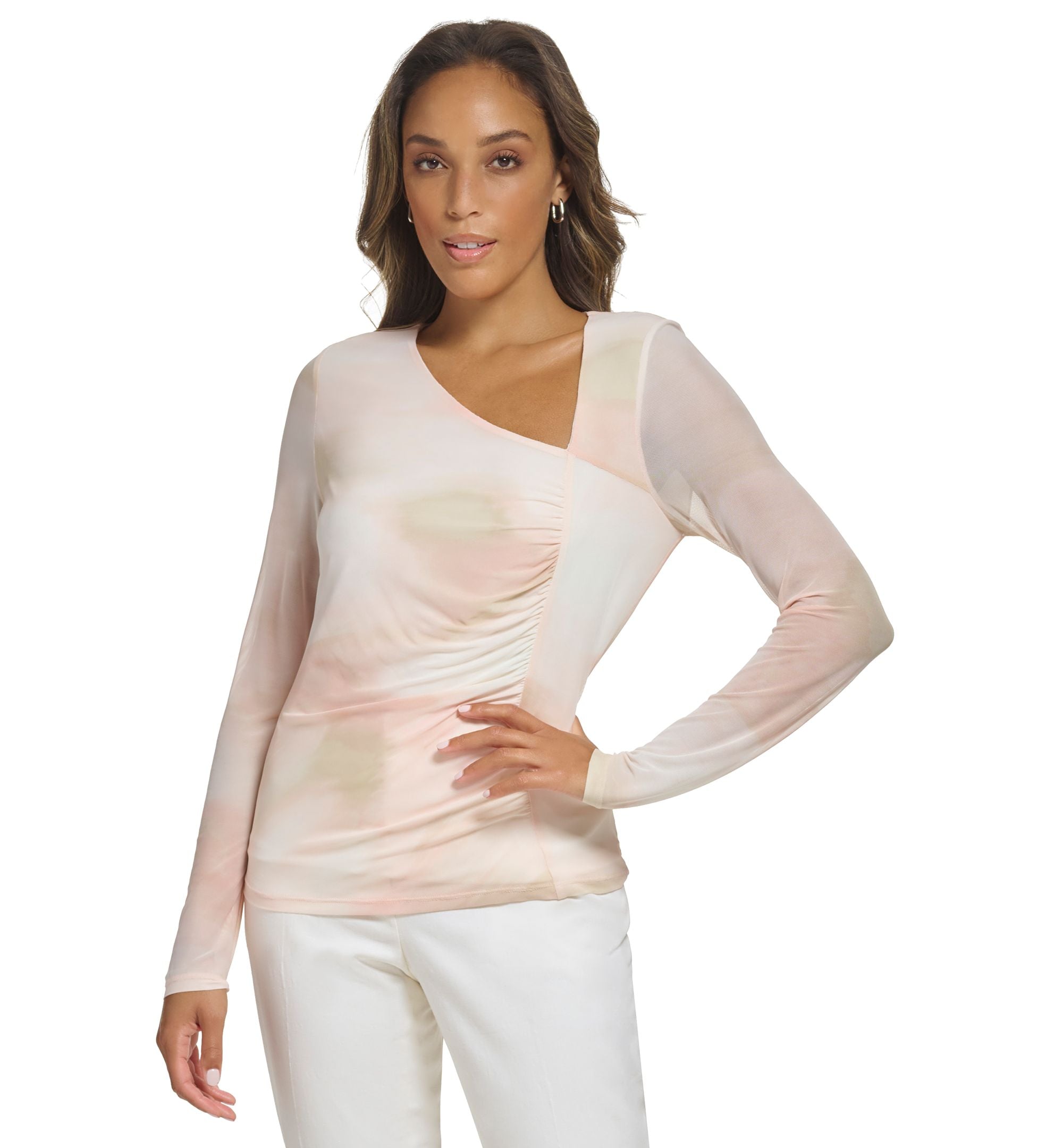 Women's Printed Asymmetric Mesh Top