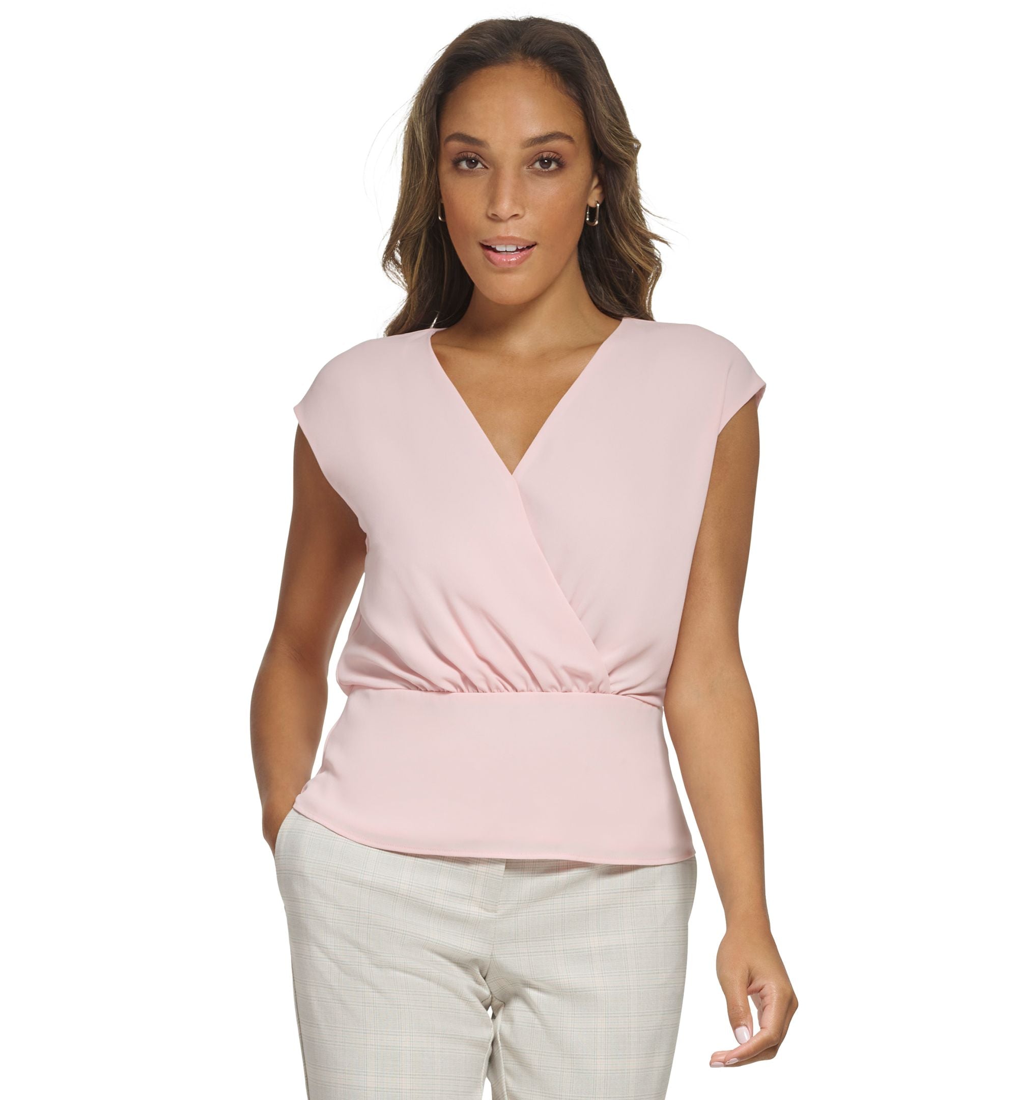 Women's Cap-Sleeve V-Neck Peplum Top