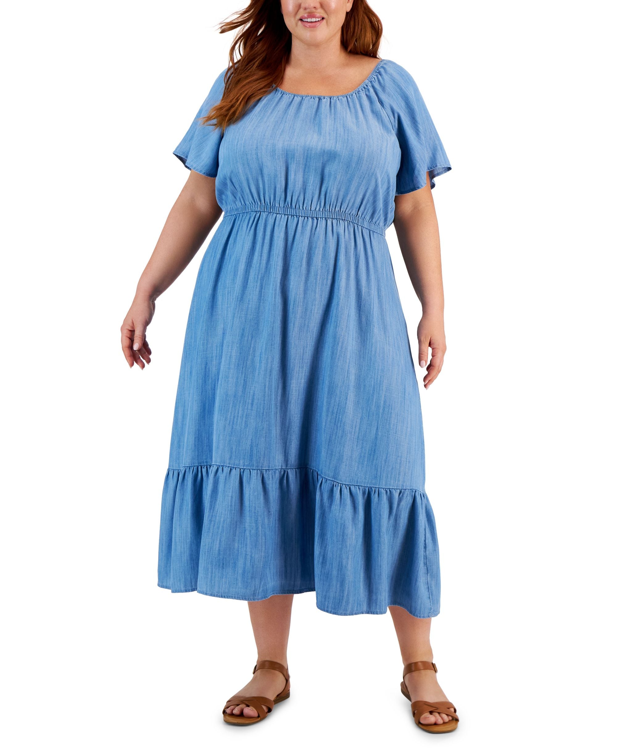 Plus Size On-Off Ruffle Hem Dress