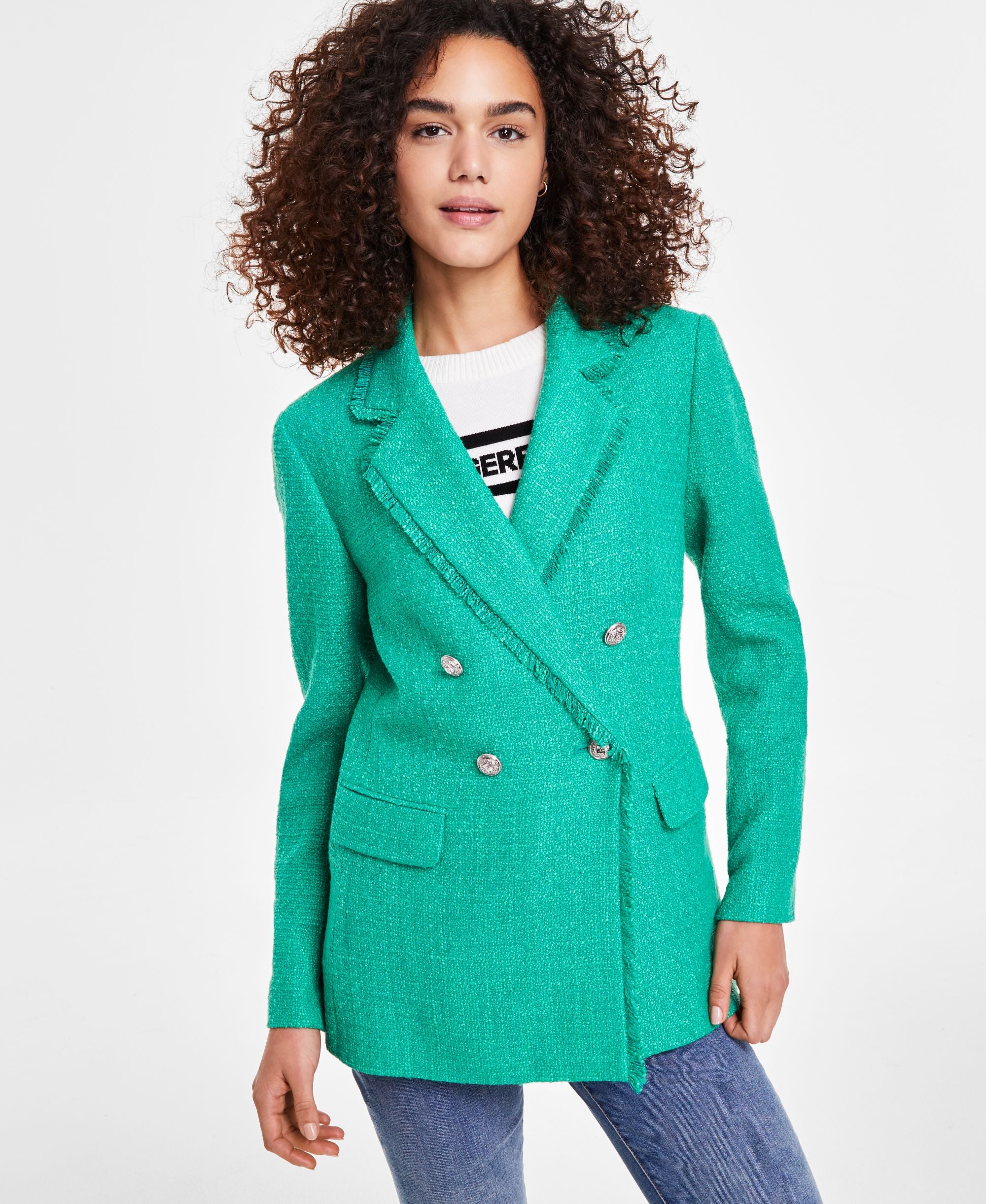 Women's Solid Fringed Tweed Blazer