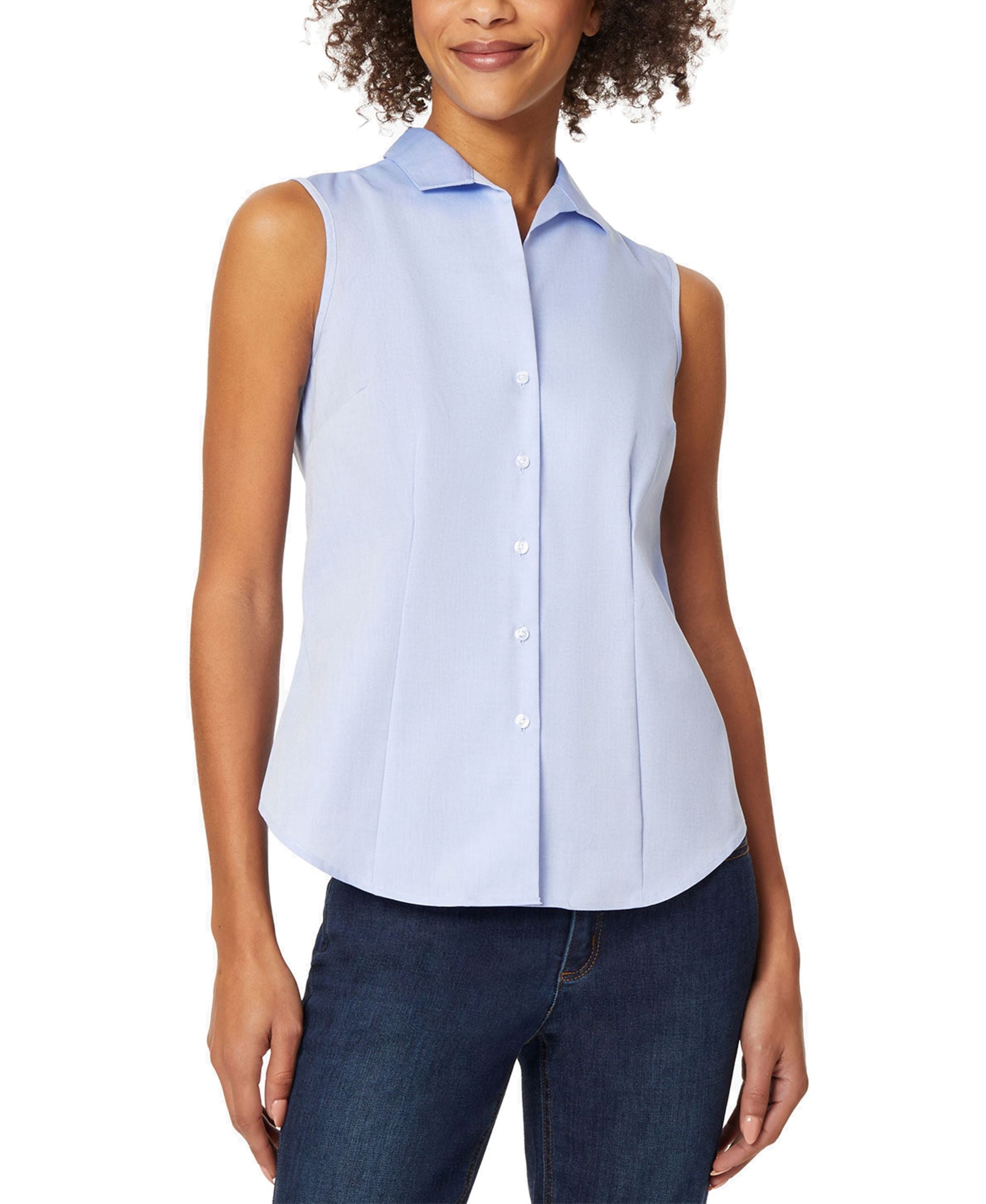 Jones New York Womens Cotton Easy Care Sleeveless Shirt