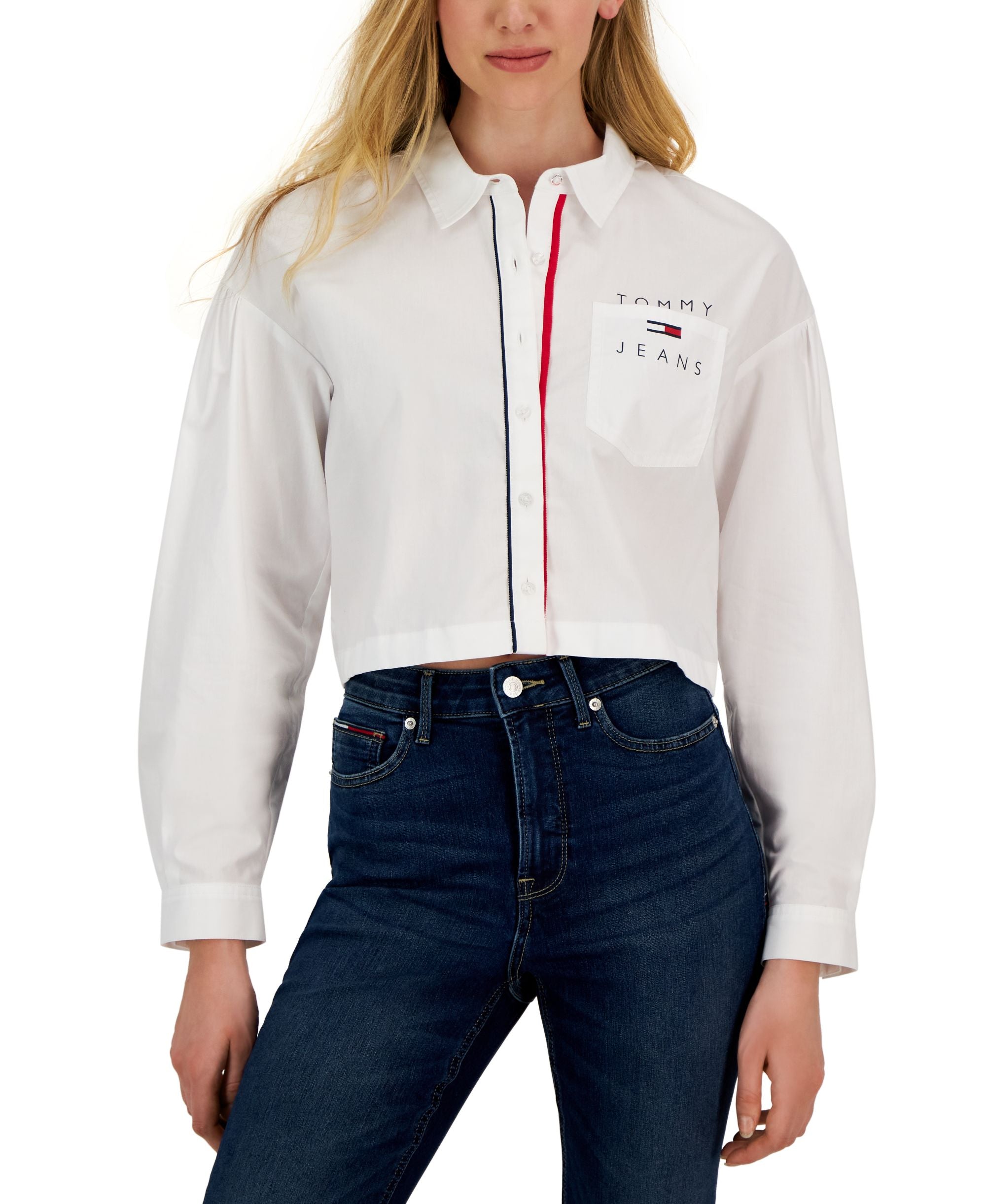 Women's Cotton Button-Front Cropped Shirt