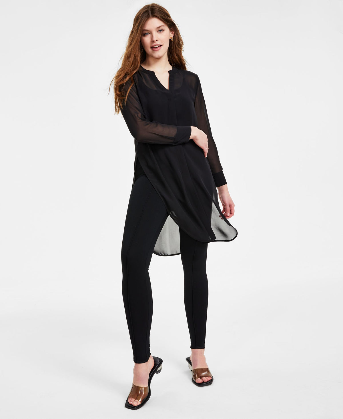 Petite Semi-Sheer Tunic Blouse