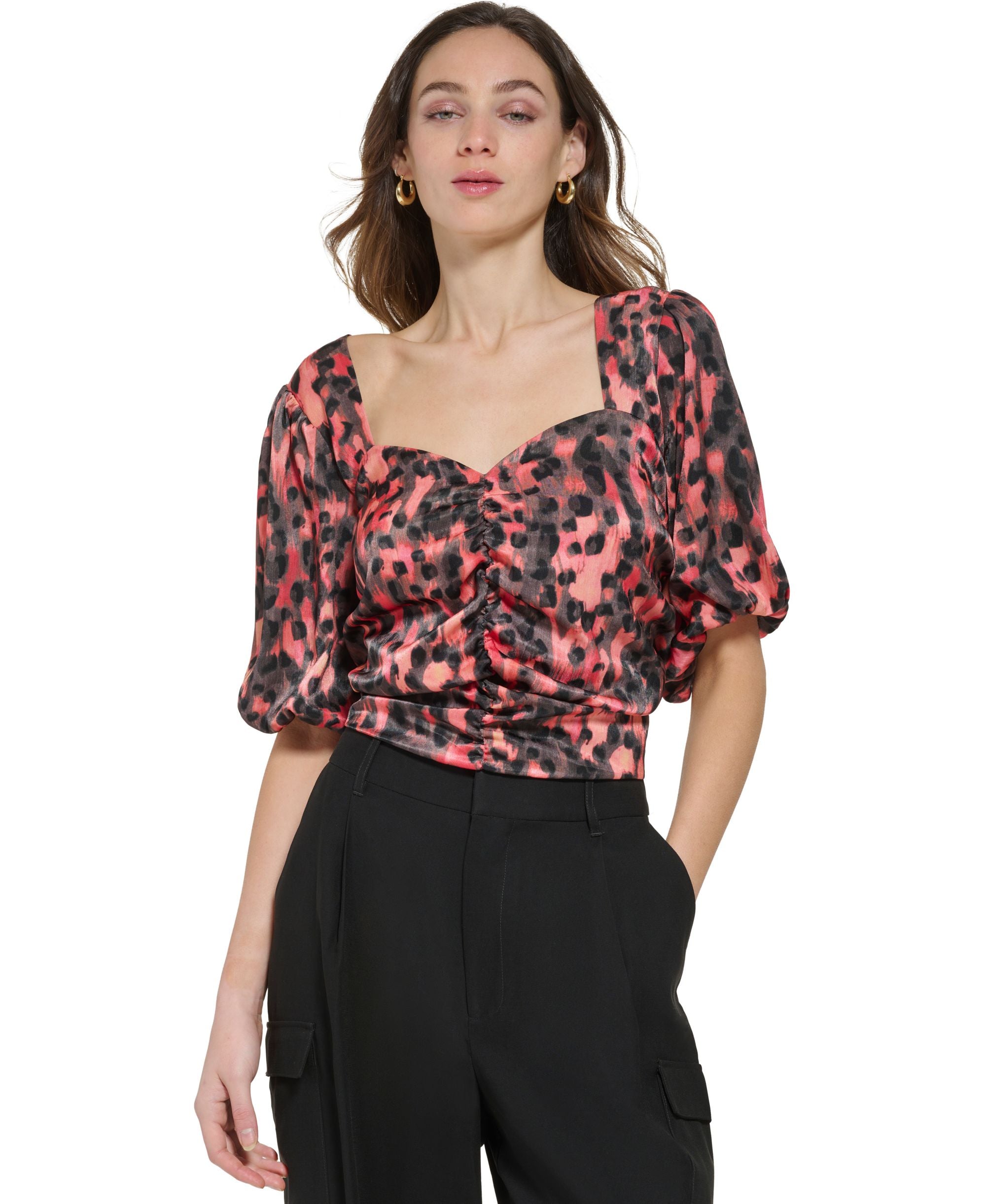 Women's Sweetheart-Neck Puff-Sleeve Blouse