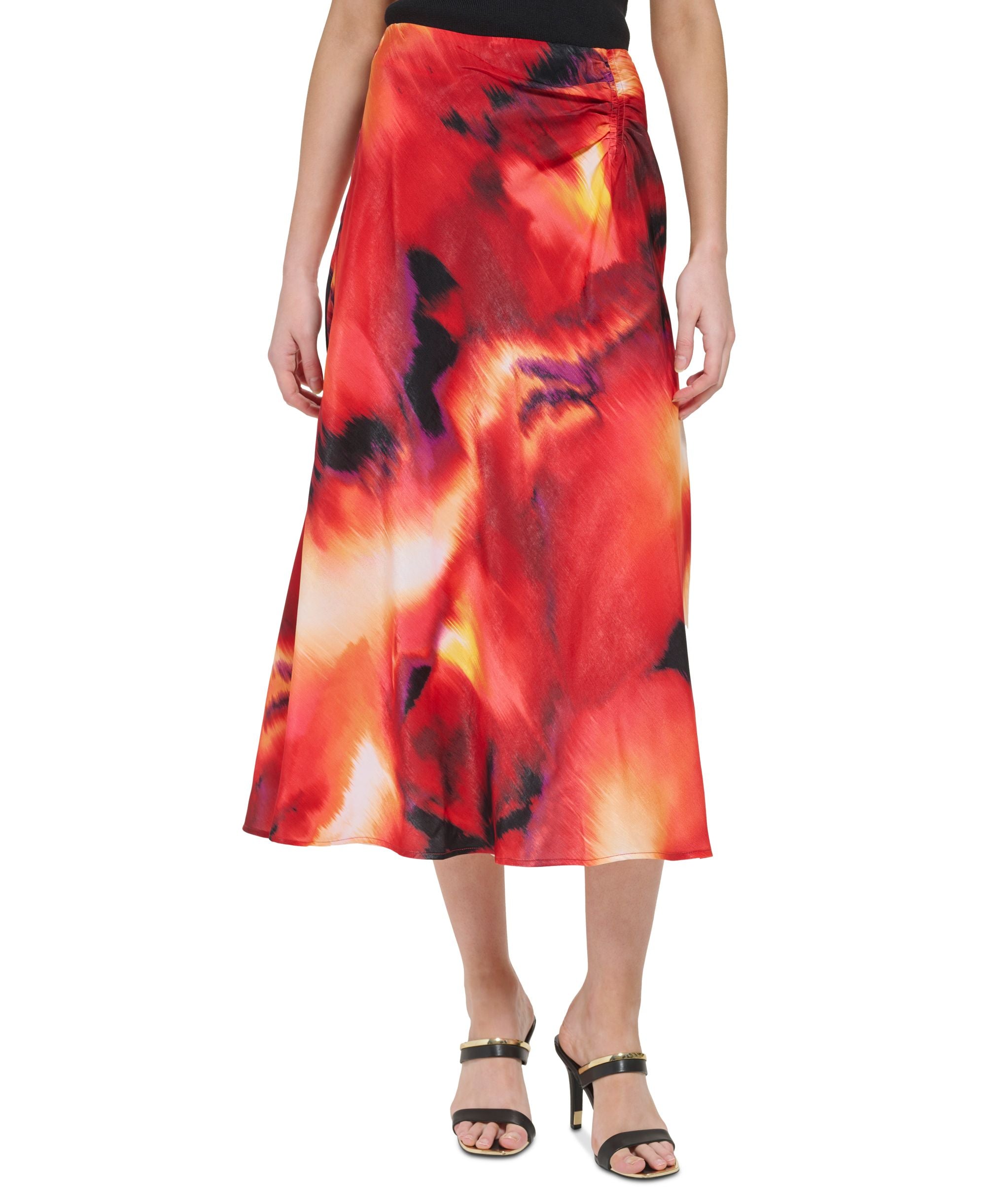 Women's Printed Ruched Satin Skirt