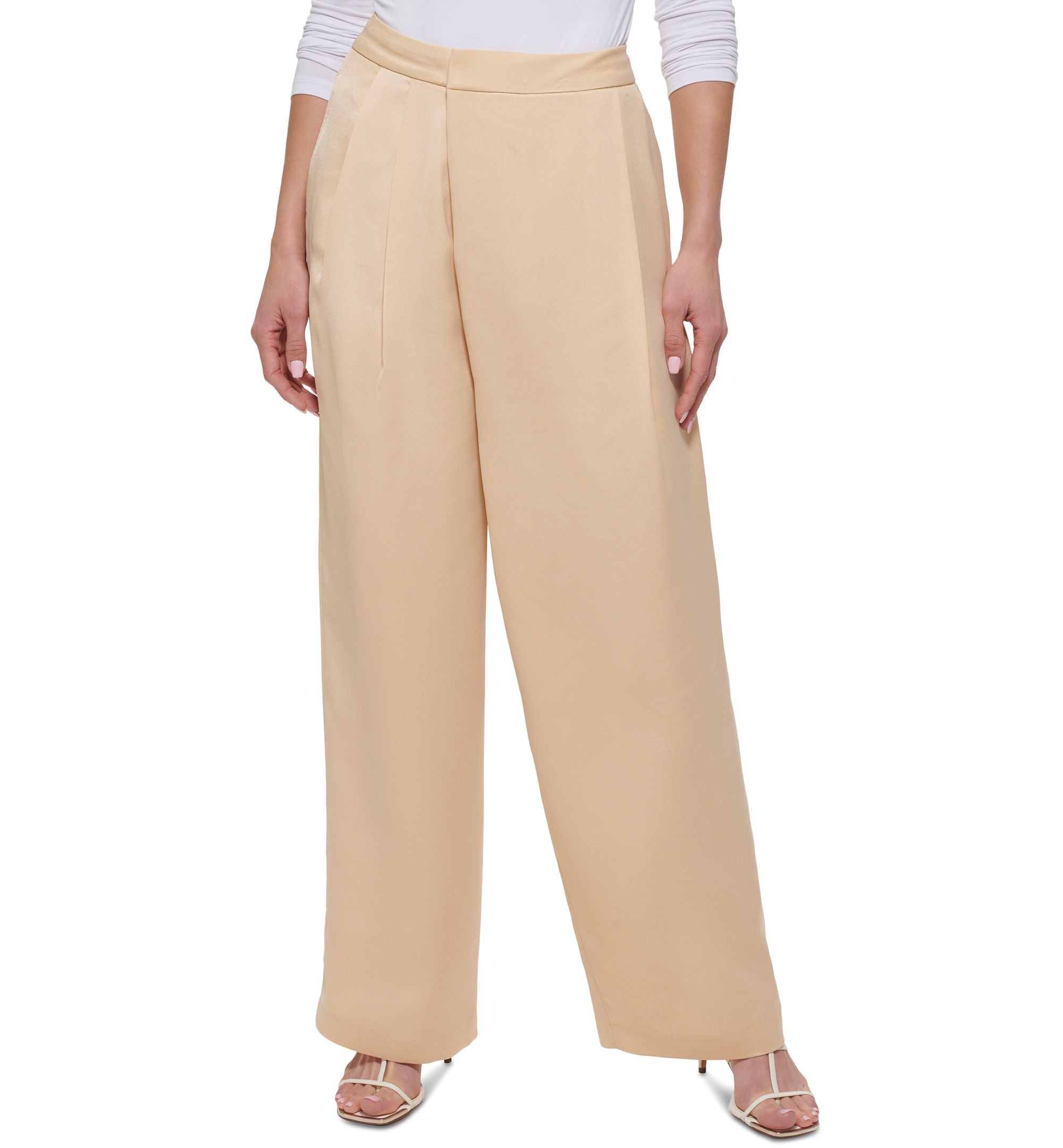 Women's Mid Rise Crossover Pleat Wide-Leg Pants