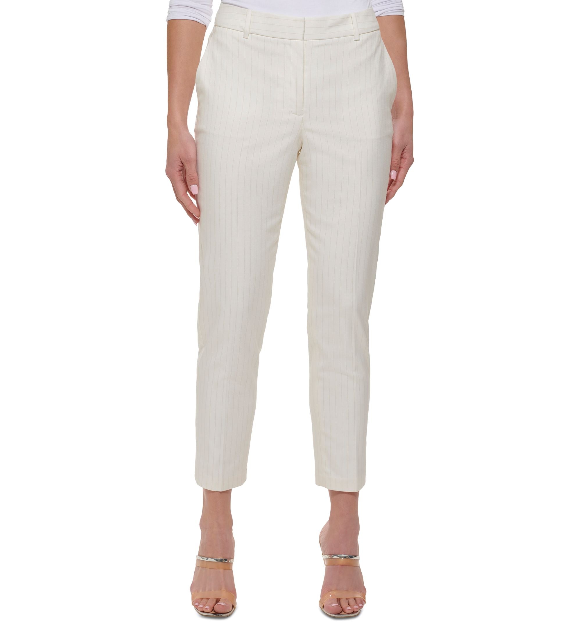 Women's Pinstriped Ankle Crop Mid Rise Essex Pants