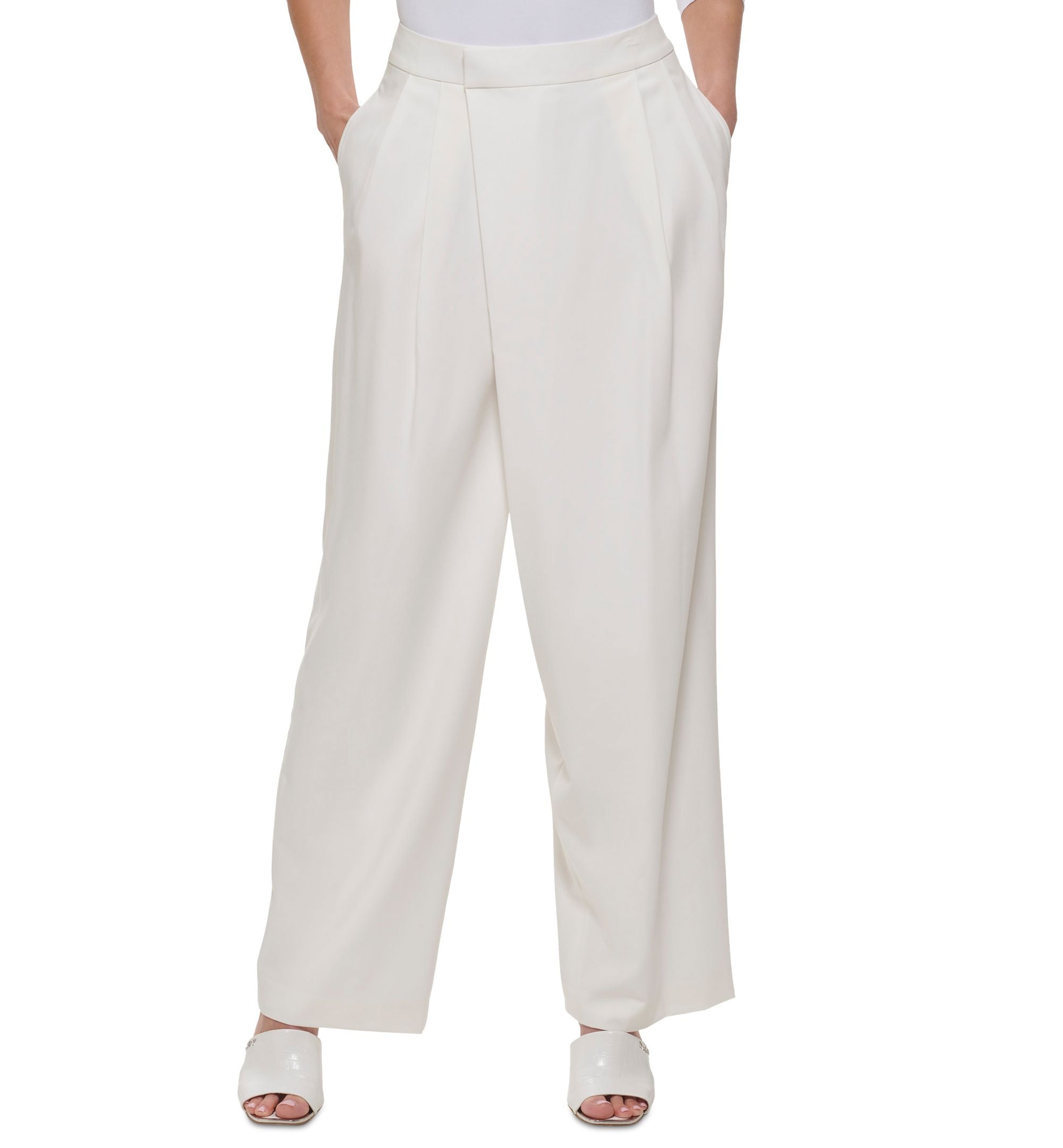 Women's Straight-Leg Pleated High Rise Asymmetrical Pants
