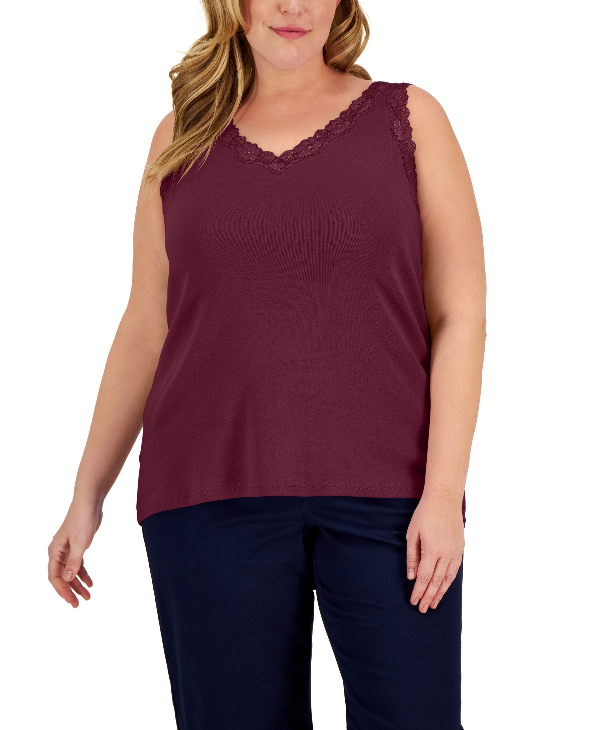 Plus Size Cotton Lace-Trim Top