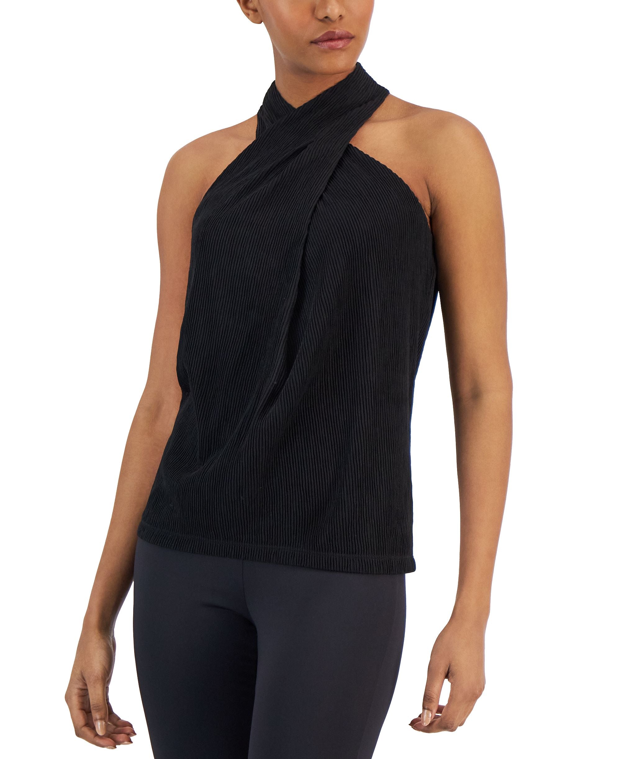 Women's Ribbed Pleated Halter Top