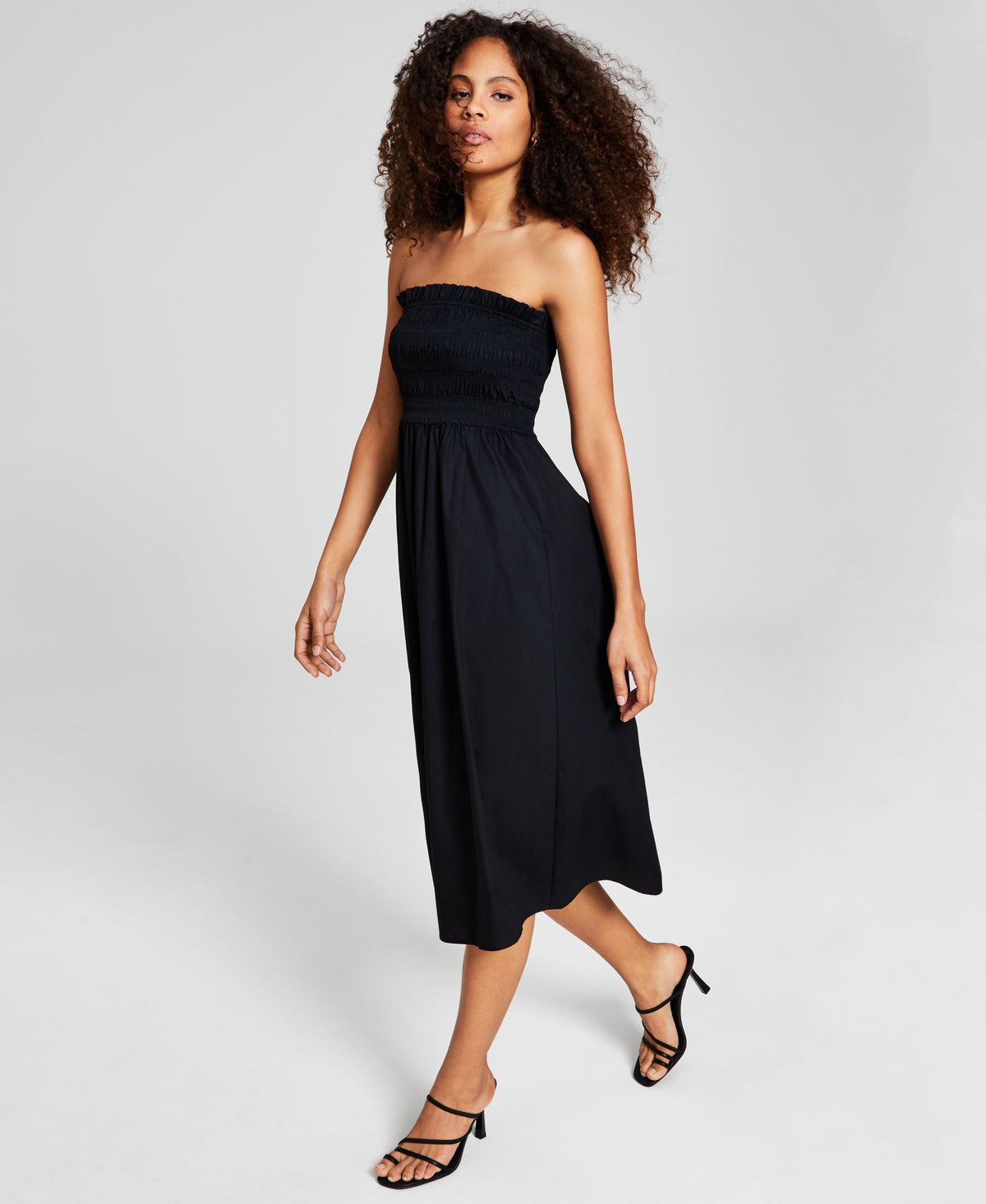 Women's Cotton Smocked Strapless Midi Dress