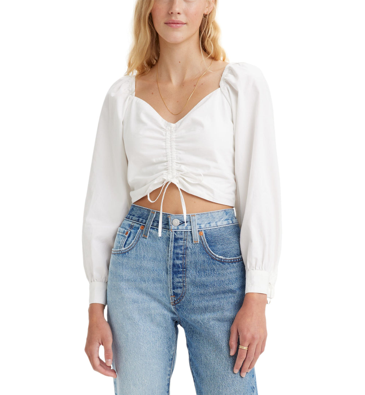 Women's Devin Cotton Drawstring-Front Long-Sleeve Top