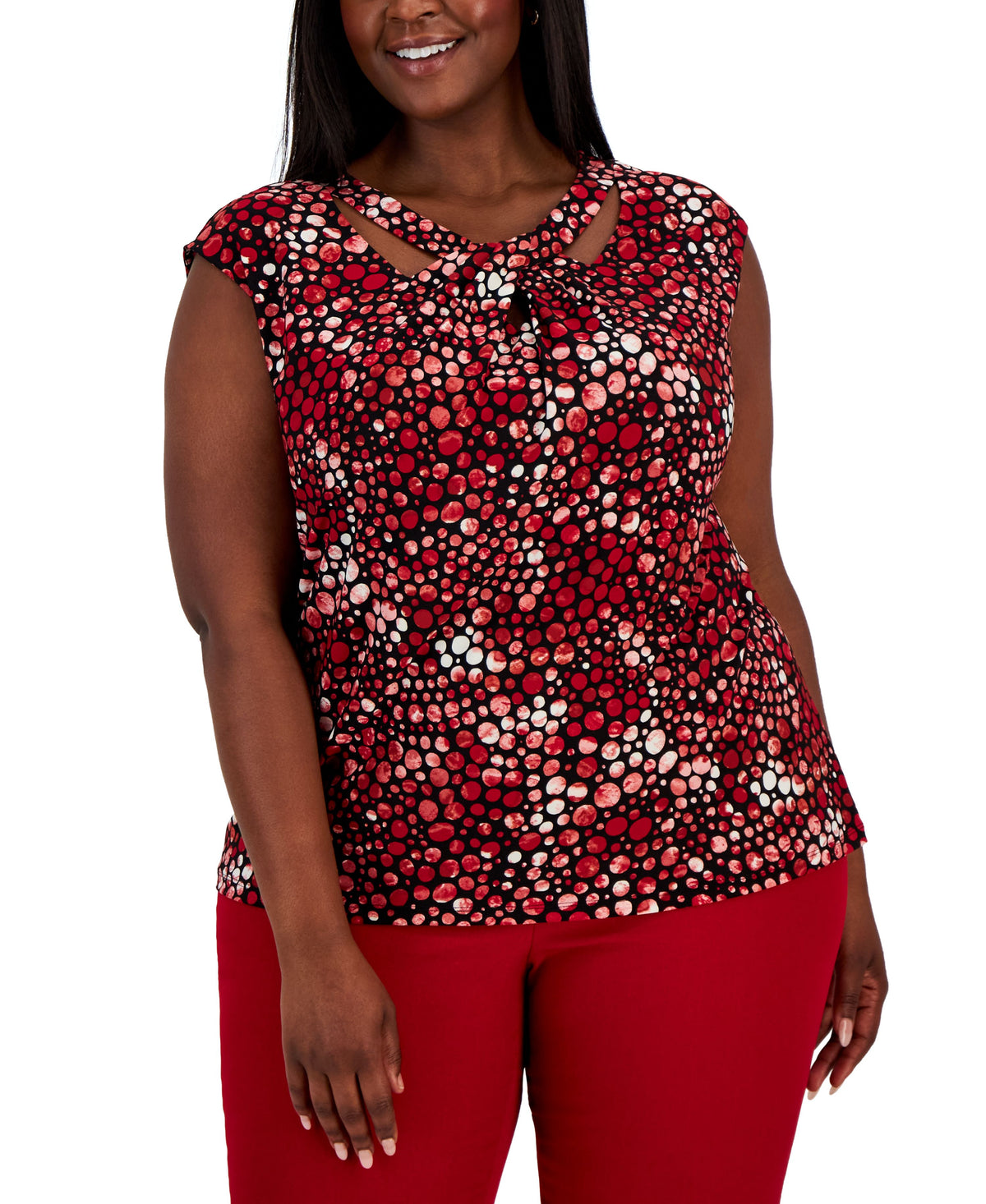 Plus Size Printed Stretch Knit Sleeveless Twist-Neck Top