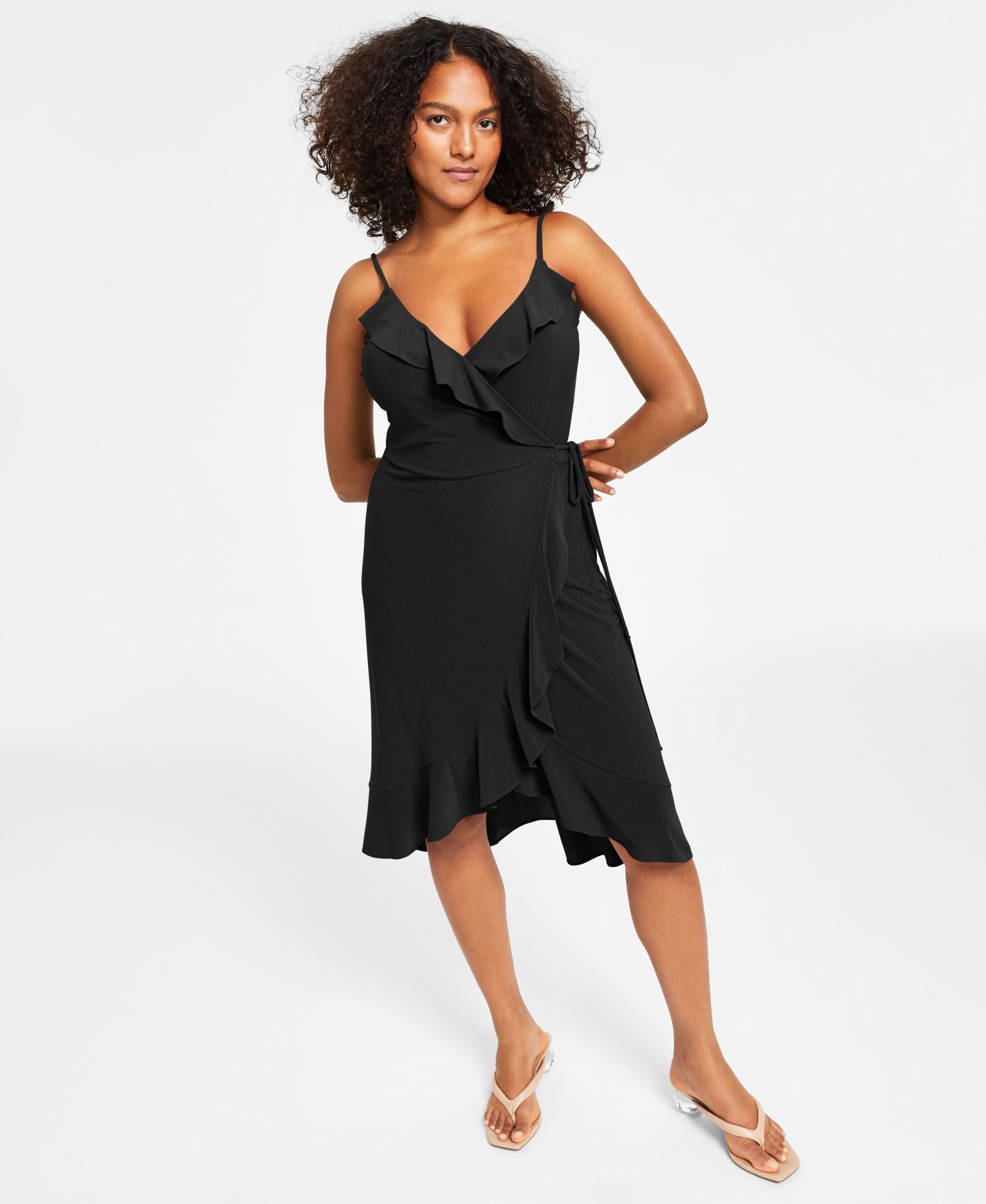 Bar III Petite Sleeveless Ruffle Trim Wrap Dress
