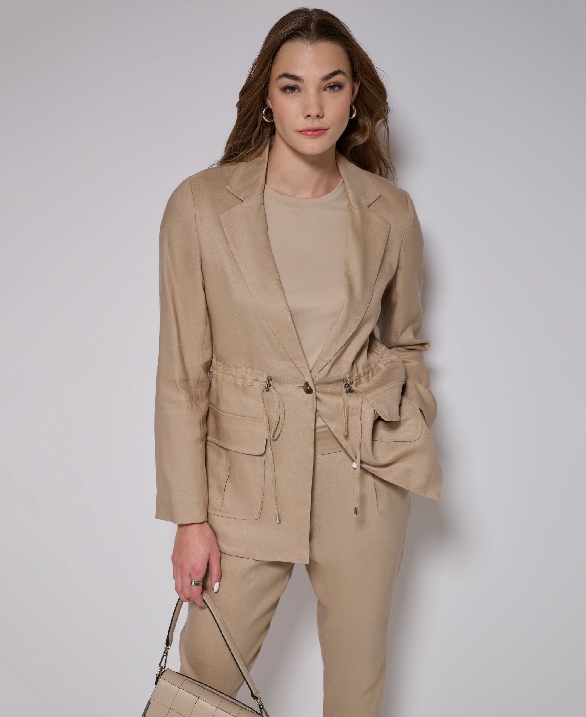 Women's One-Button Linen Utility Jacket