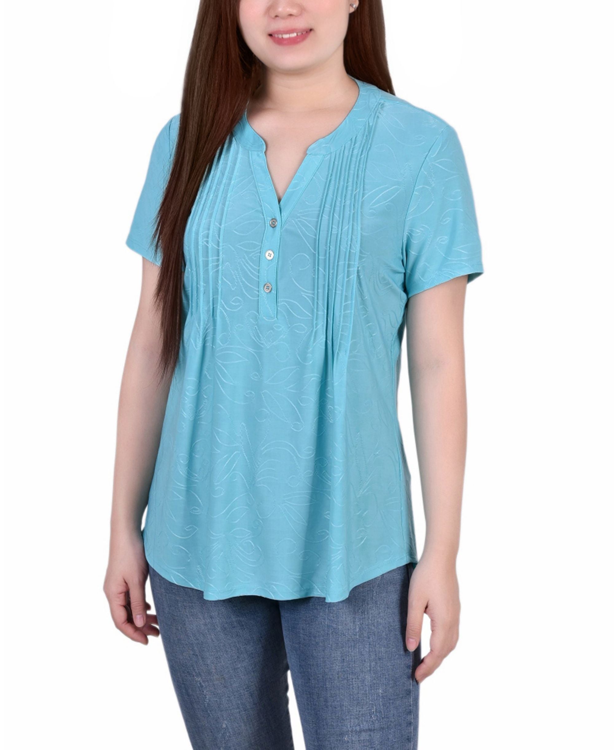 Petite Pintuck Short Sleeve Top