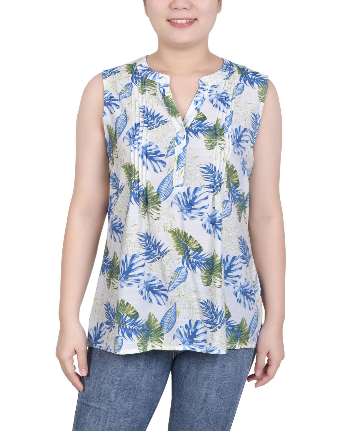 NY Collection Petite Sleeveless Pintucked Blouse