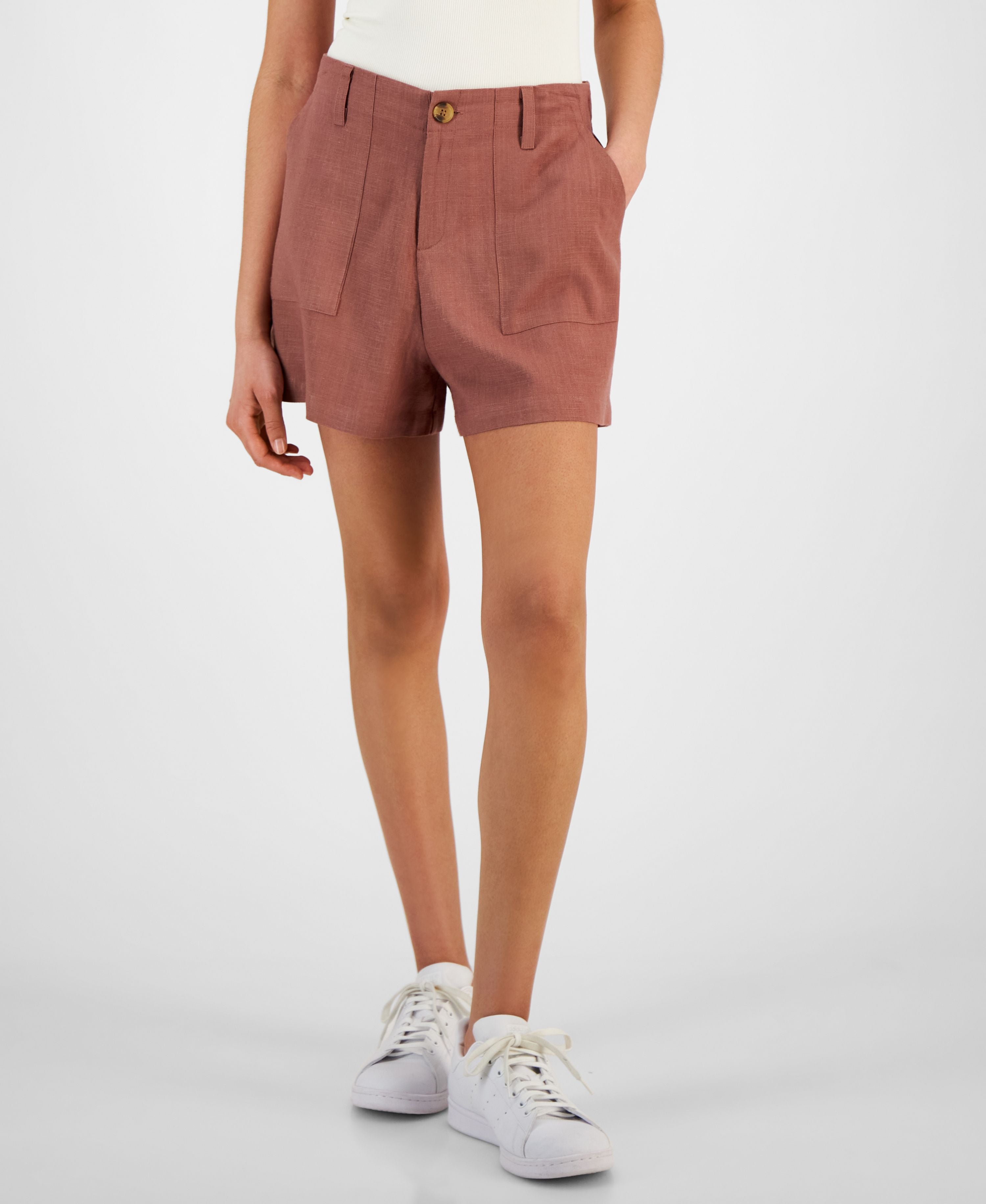 Women's High Rise Patch Pocket Linen Blend Shorts