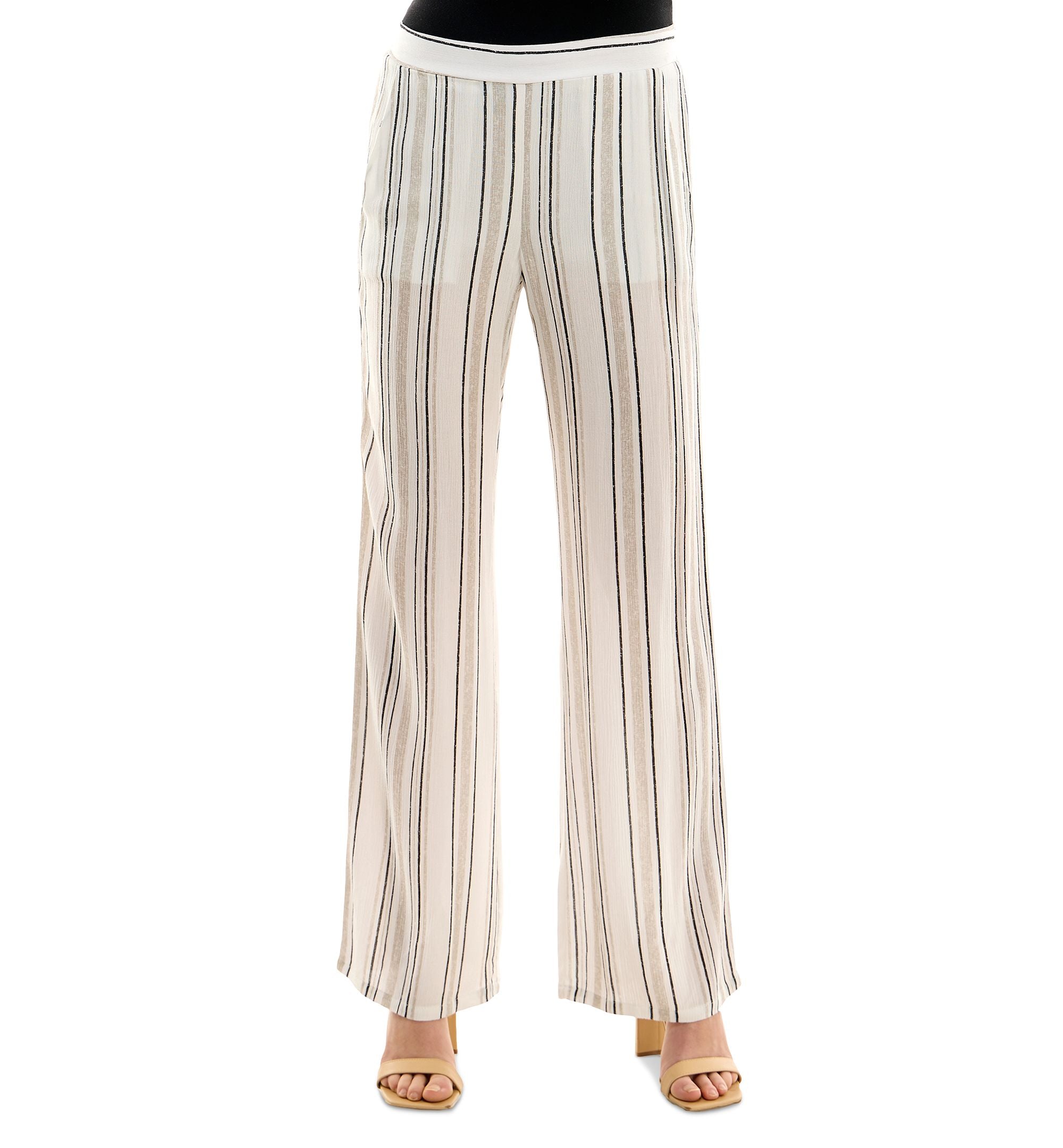 Juniors' Stripe-Print Mid-Rise Pull-On Pants