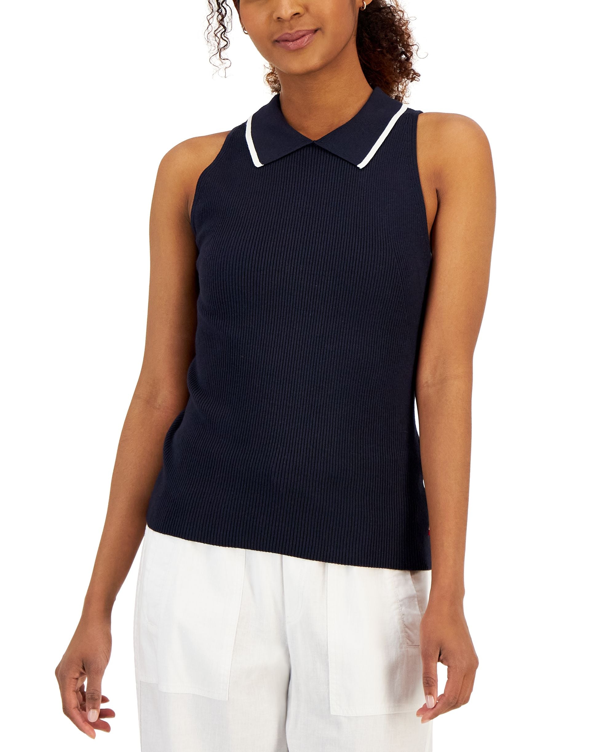 Women's Knit Faux Halter Polo Sweater