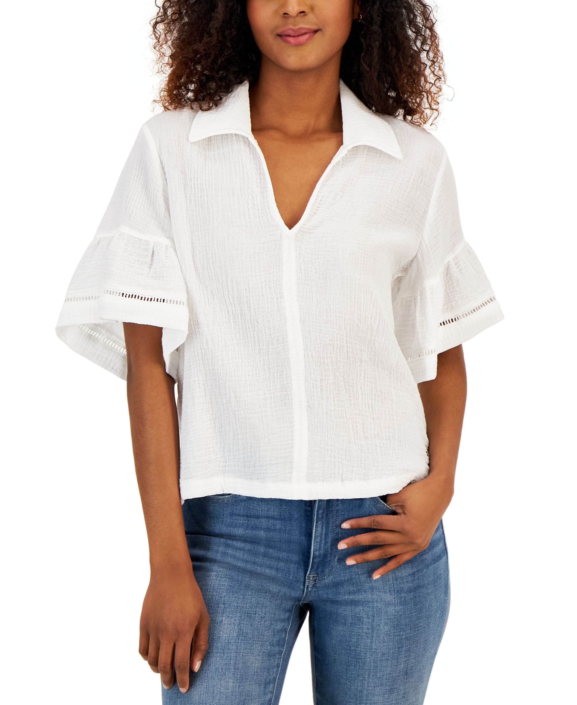 Women's Ruffled Sleeve Popover Top