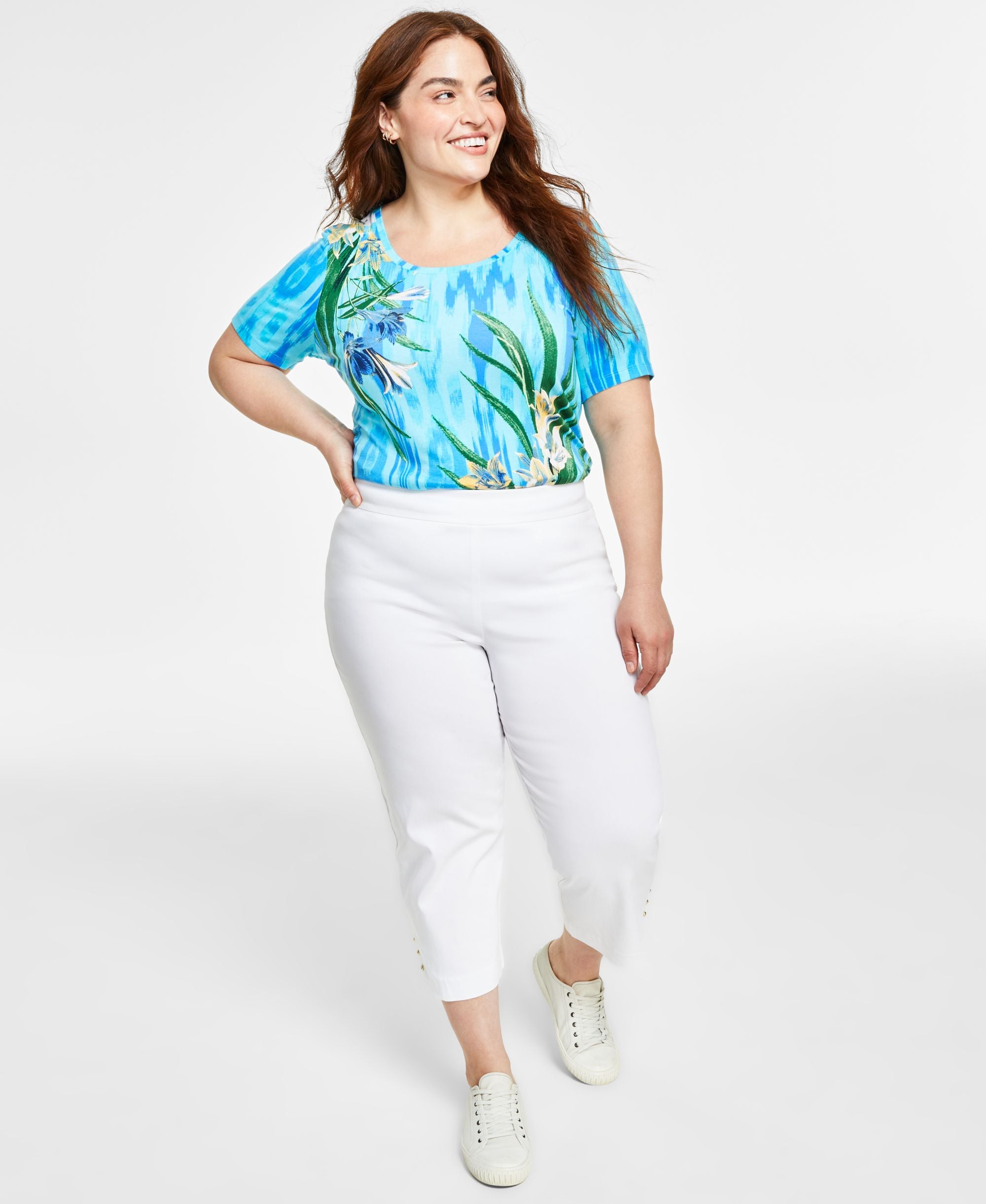 JM Collection Plus Size Lattice Hem Capri Pants