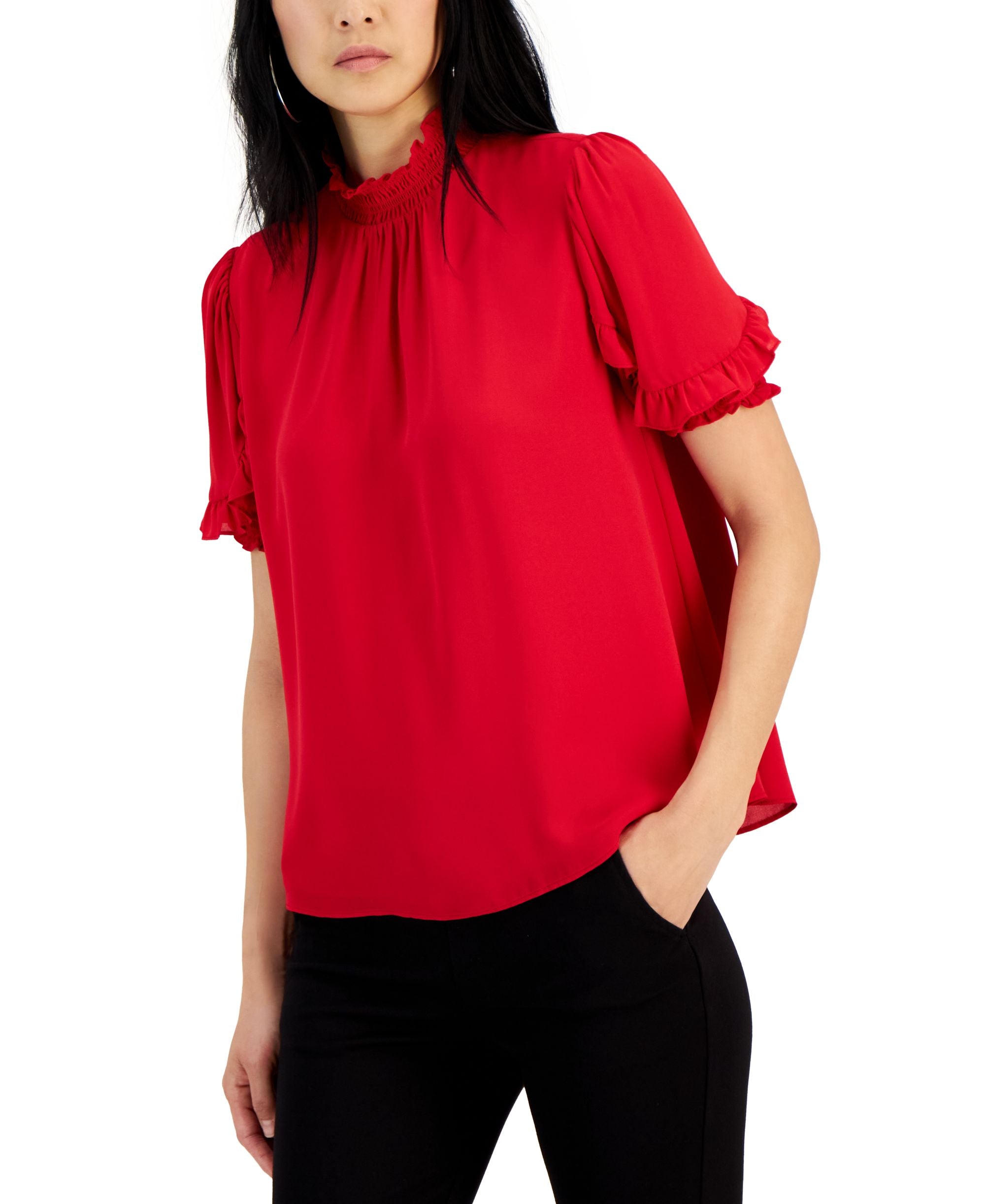 Women's Smocked-Neck Short-Sleeve Top