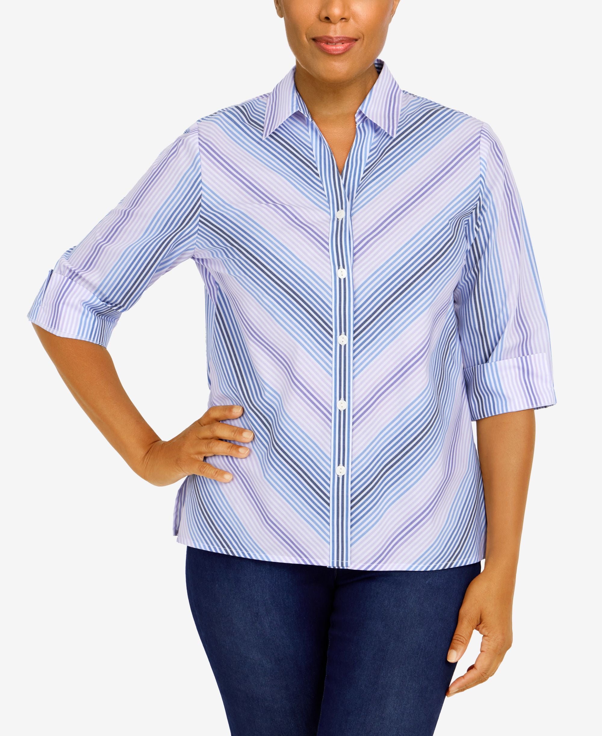Women's Classics Mitered Stripe Button Down Top