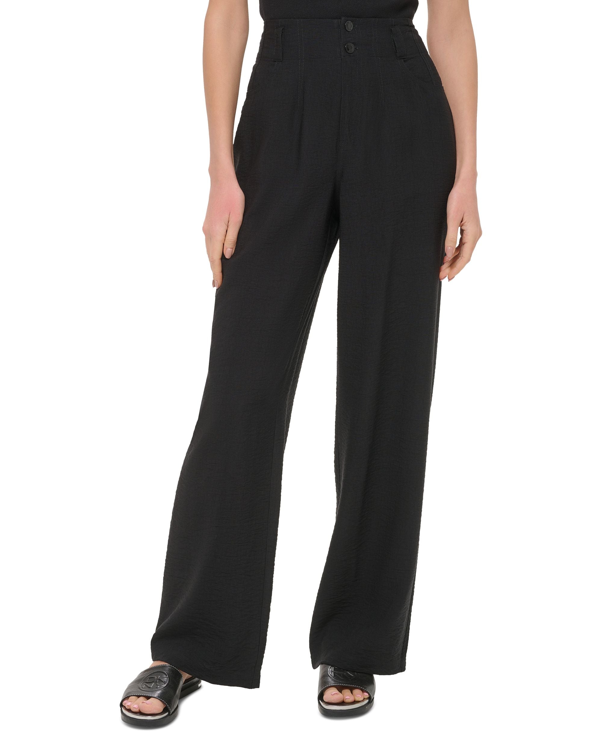 Women's Crinkled High Rise Front-Zip Pants