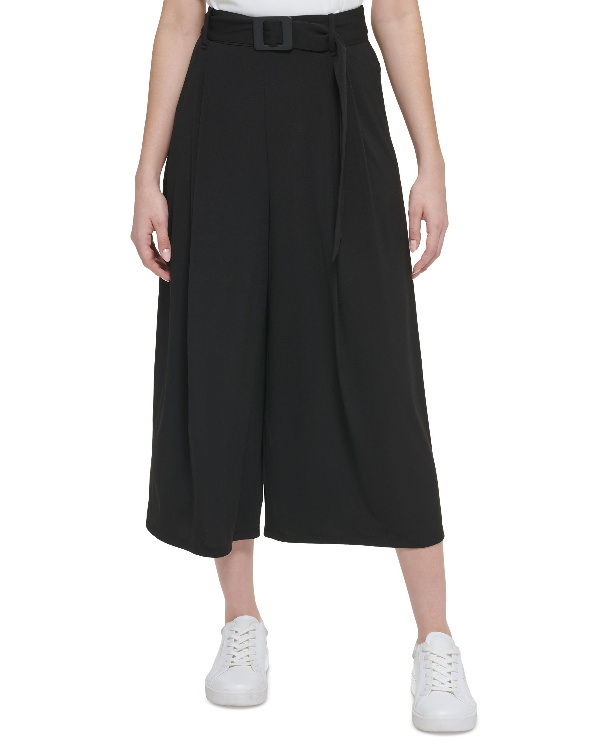 Women's Belted Wide-Leg Cropped Pants