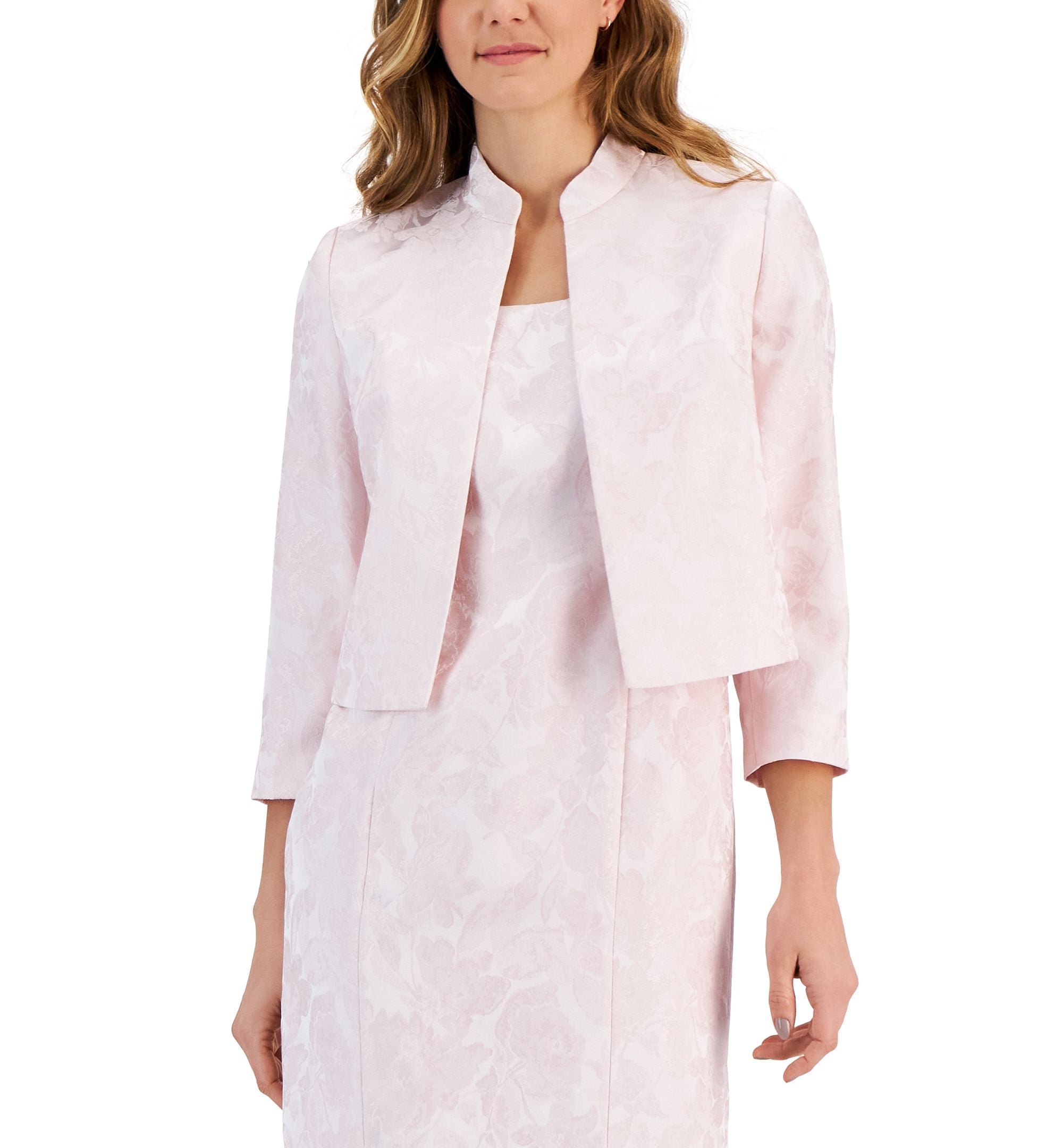 Women's Floral Jacquard Open-Front 3/4-Sleeve Jacket