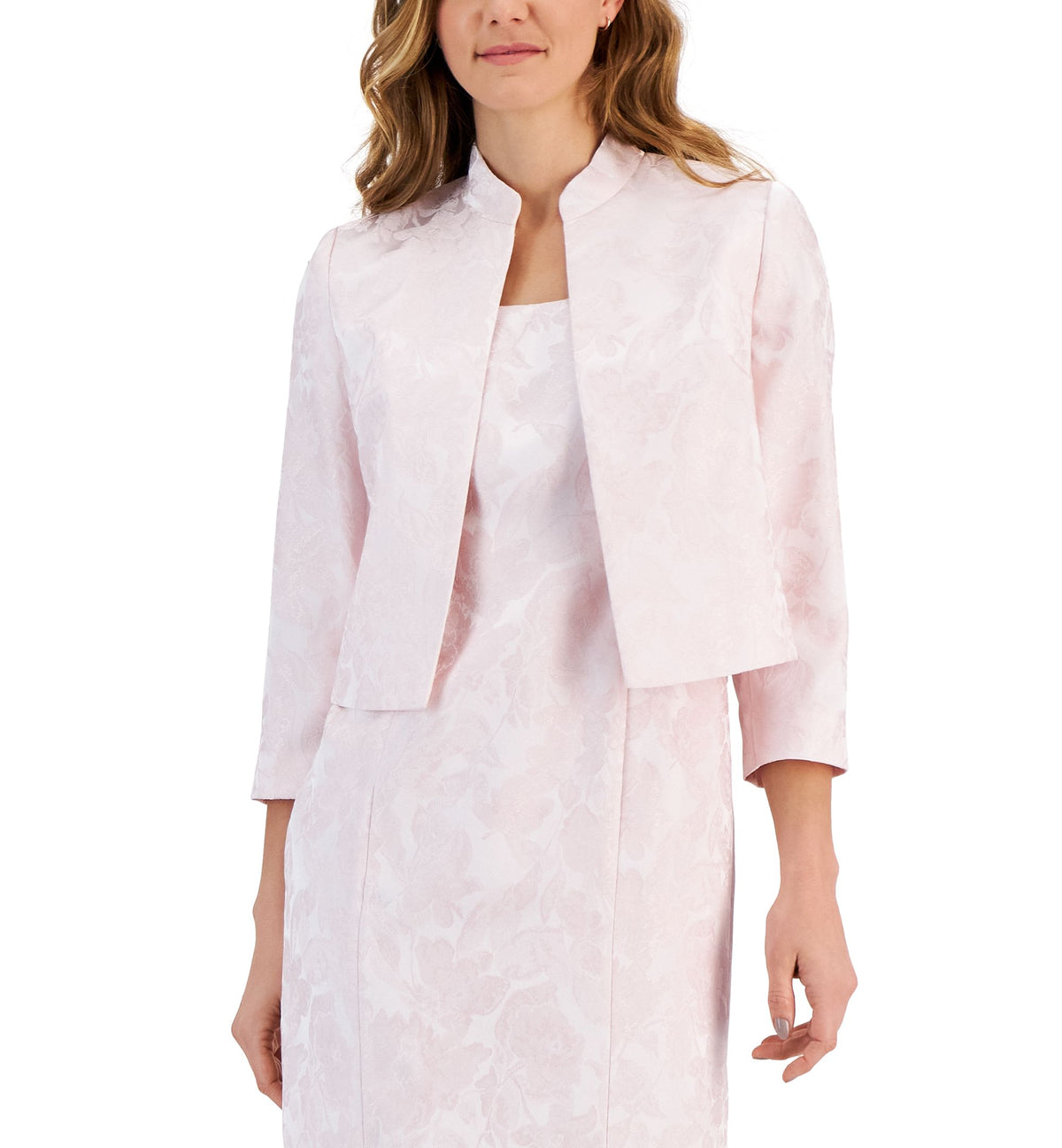 Women's Floral Jacquard Open-Front 3/4-Sleeve Jacket