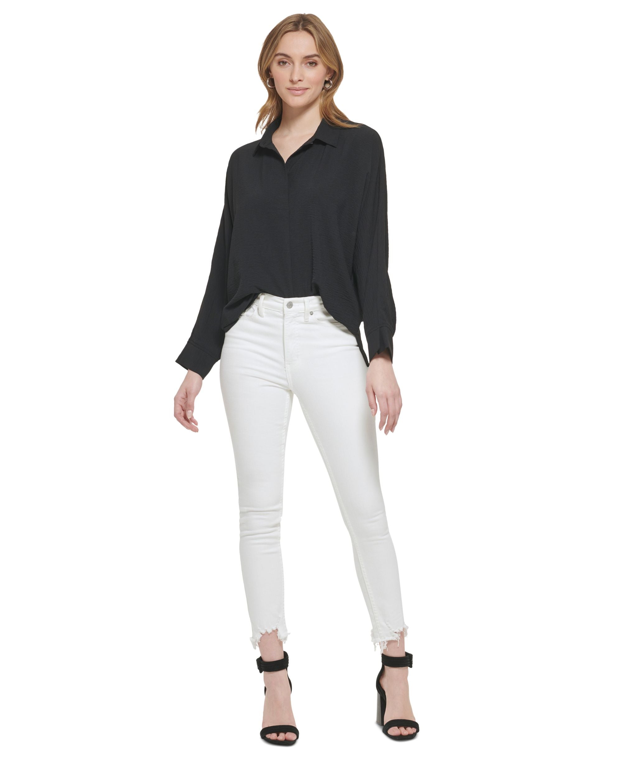 Women's Long Sleeve V-Neck Collared Shirt