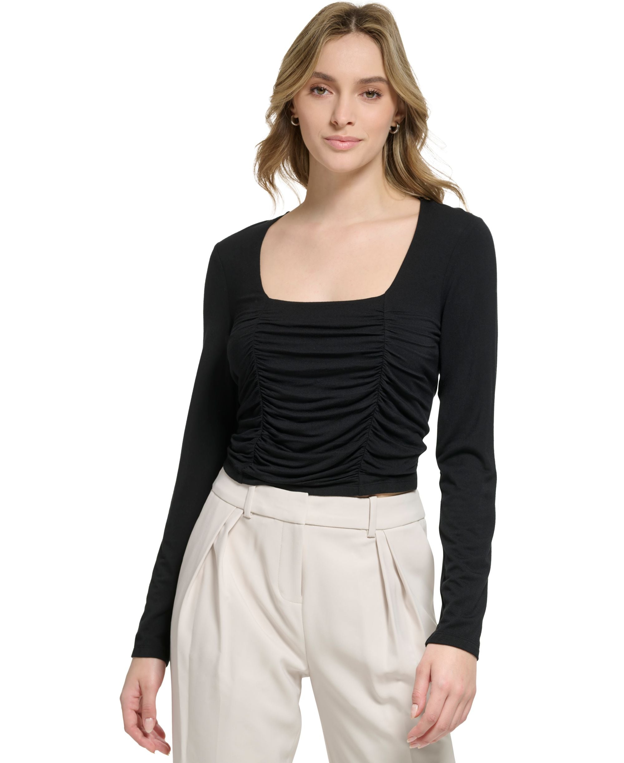 Women's X-Fit Long-Sleeve Ruched-Front Cropped Top