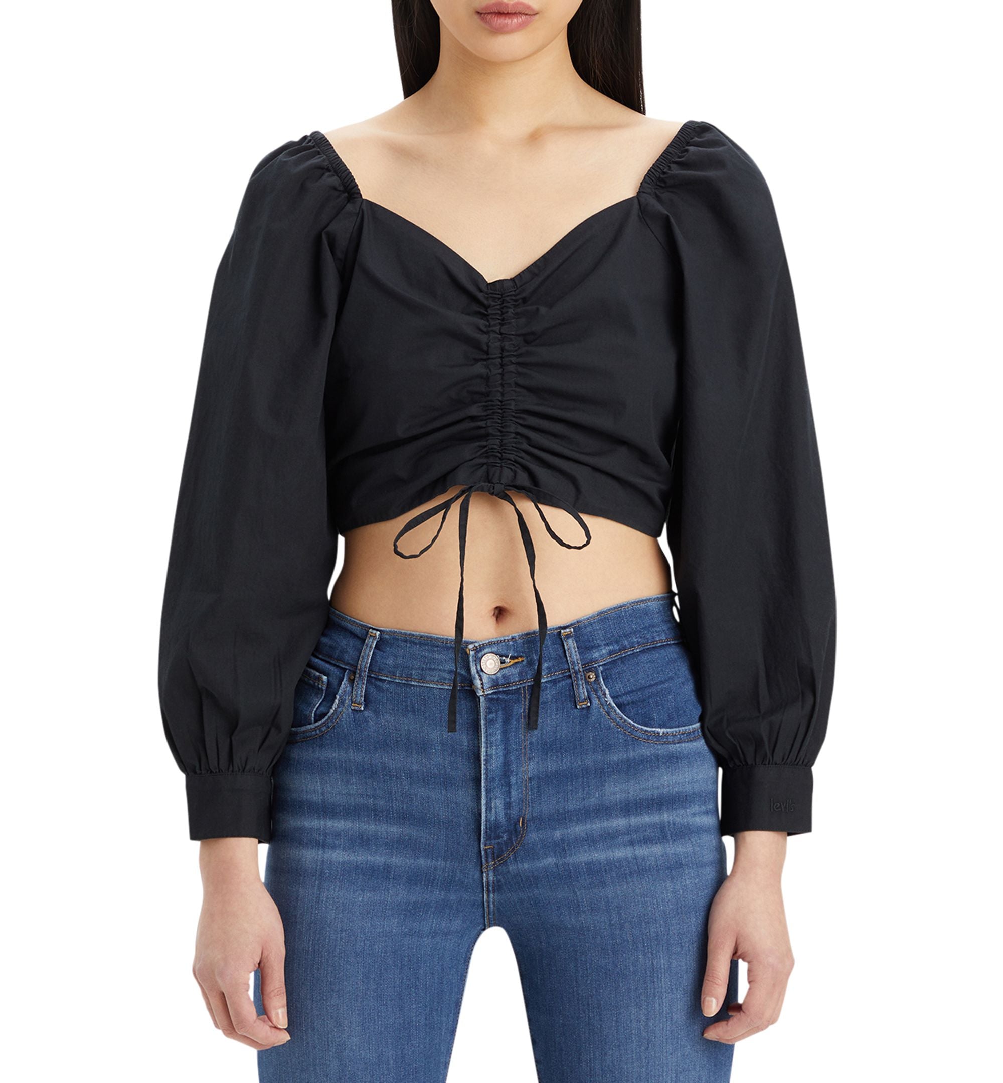 Women's Devin Cotton Drawstring-Front Long-Sleeve Top