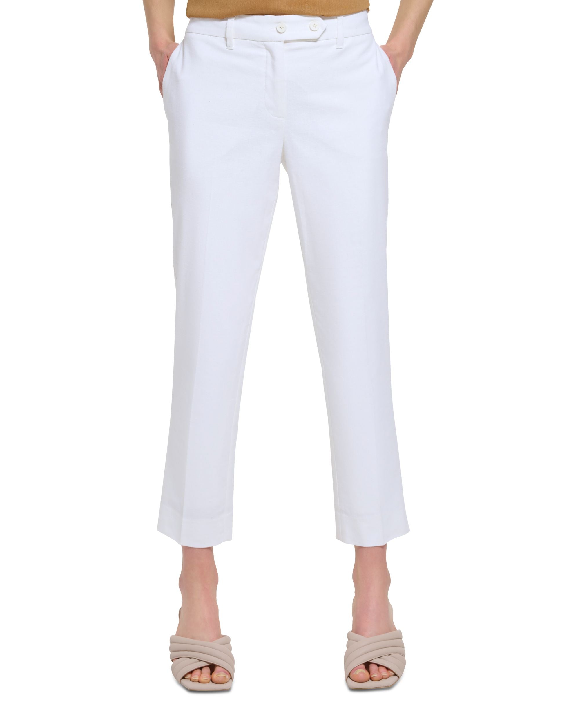 Calvin Klein Womens Linen Blend Tab Waist Slim Pants
