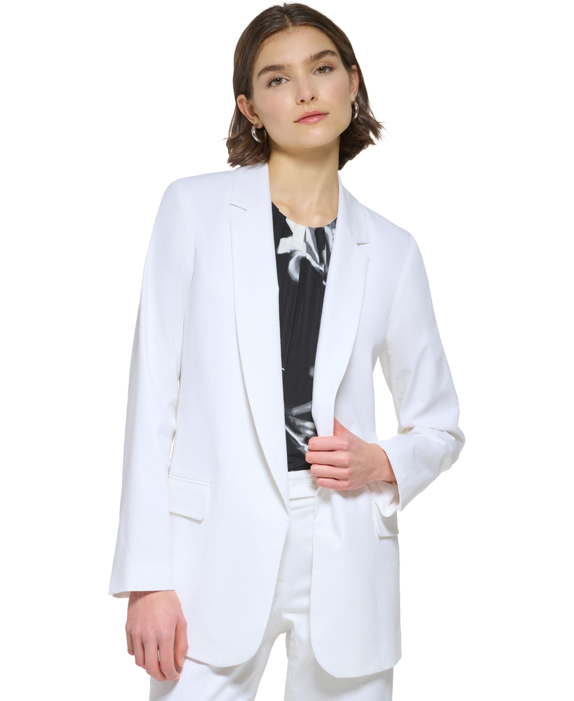 Women's Linen Blend Open Front Blazer
