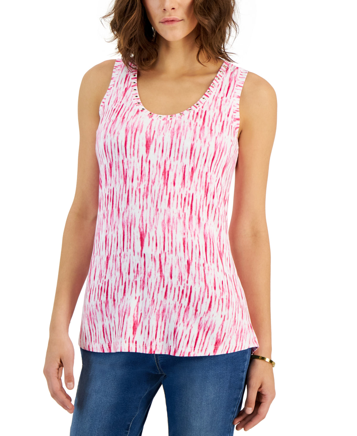 Women's Printed Embellished Scoop-Neck Tank Top
