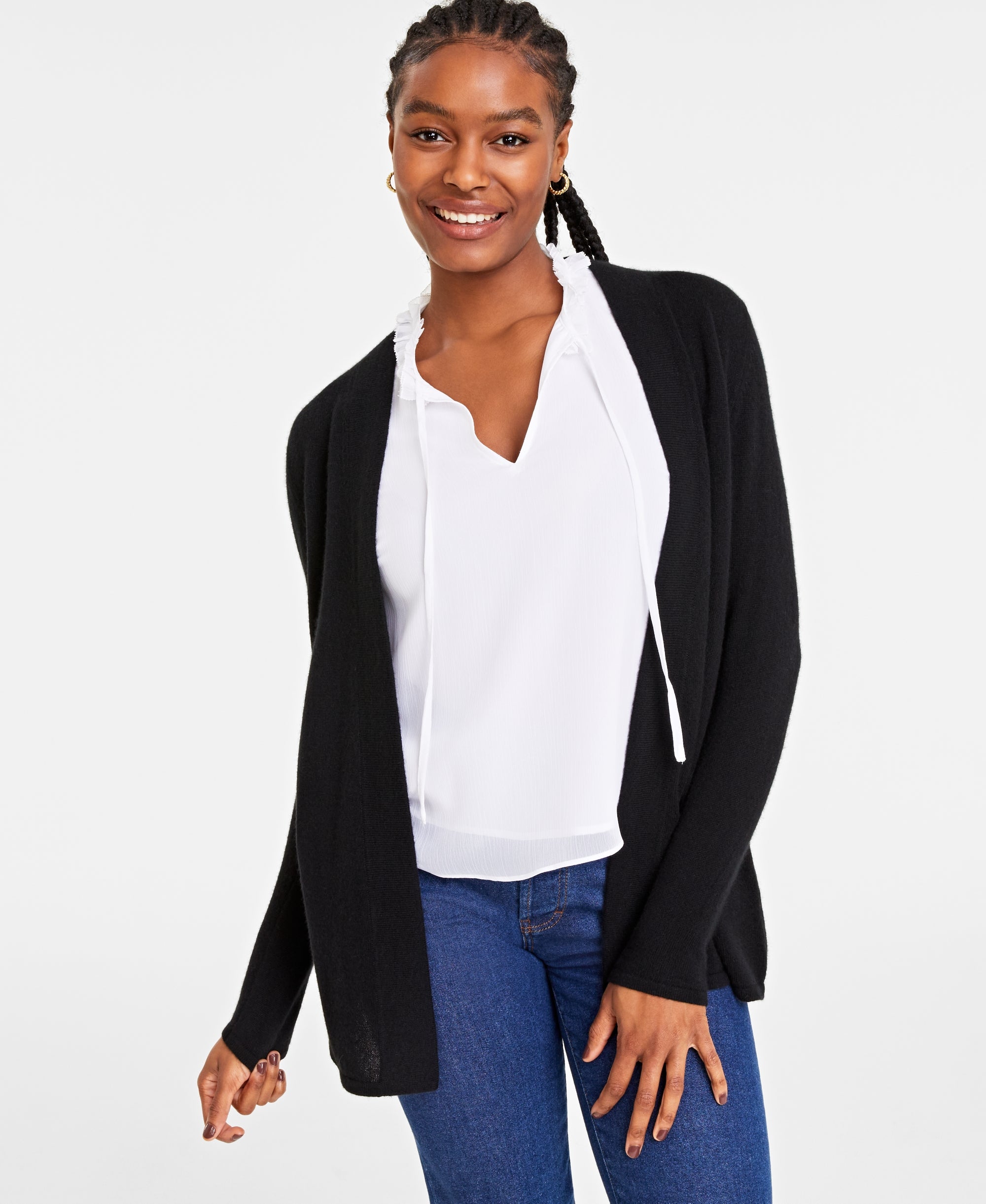Women's Petite 100% Cashmere Duster Sweater