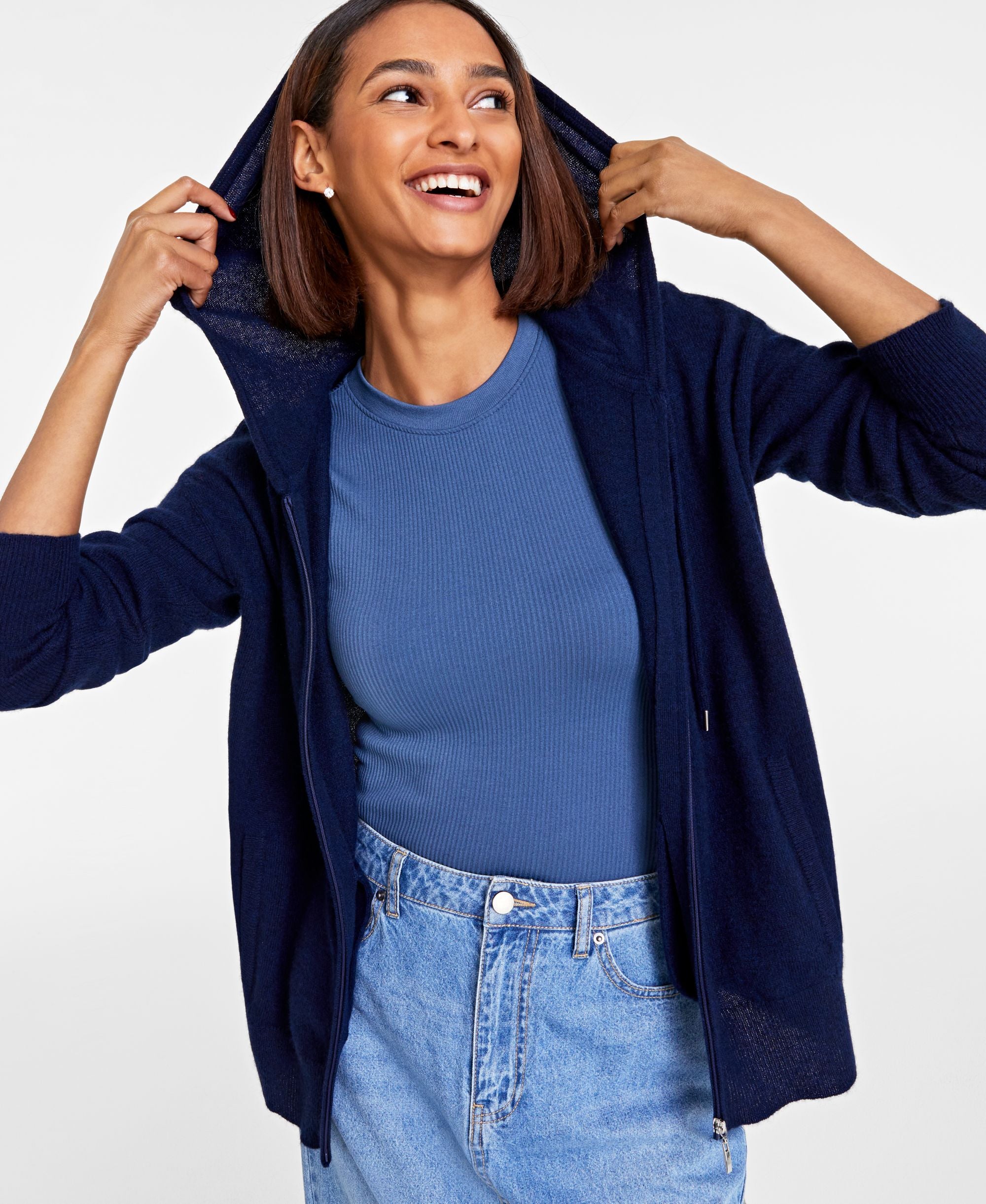 Women's Petite 100% Cashmere Zip Hoodie