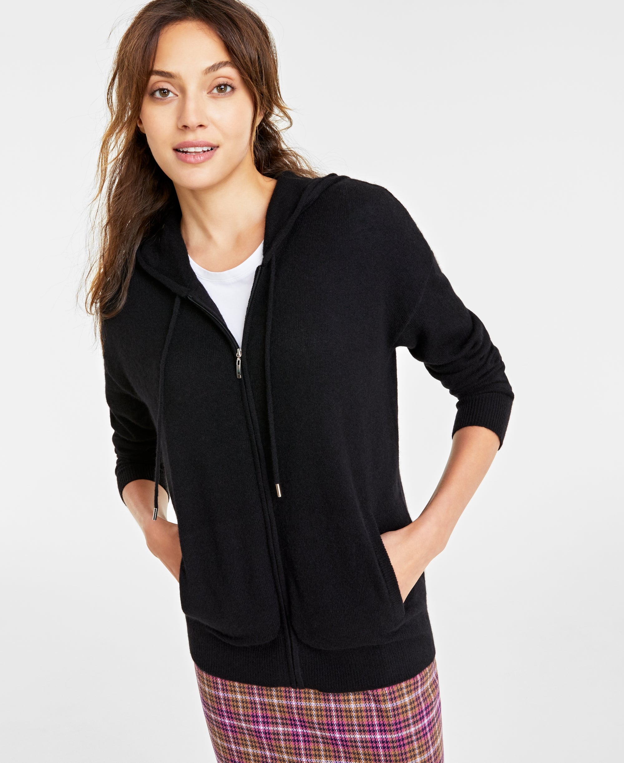 Women's Petite 100% Cashmere Zip Hoodie