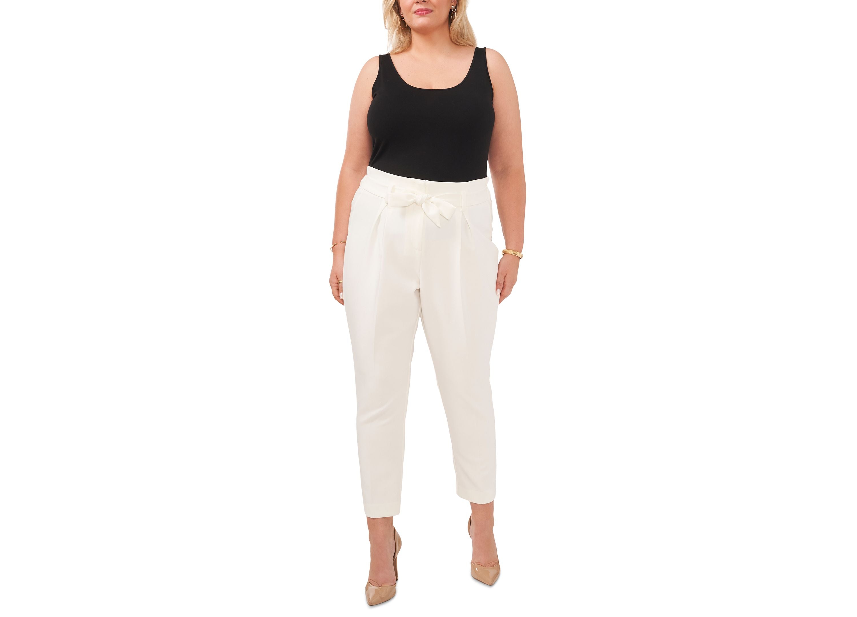 Plus Size Tie-Belt Tapered Ankle Pants