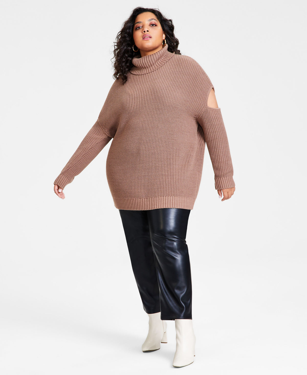Plus Size Cutout Turtleneck Sweater