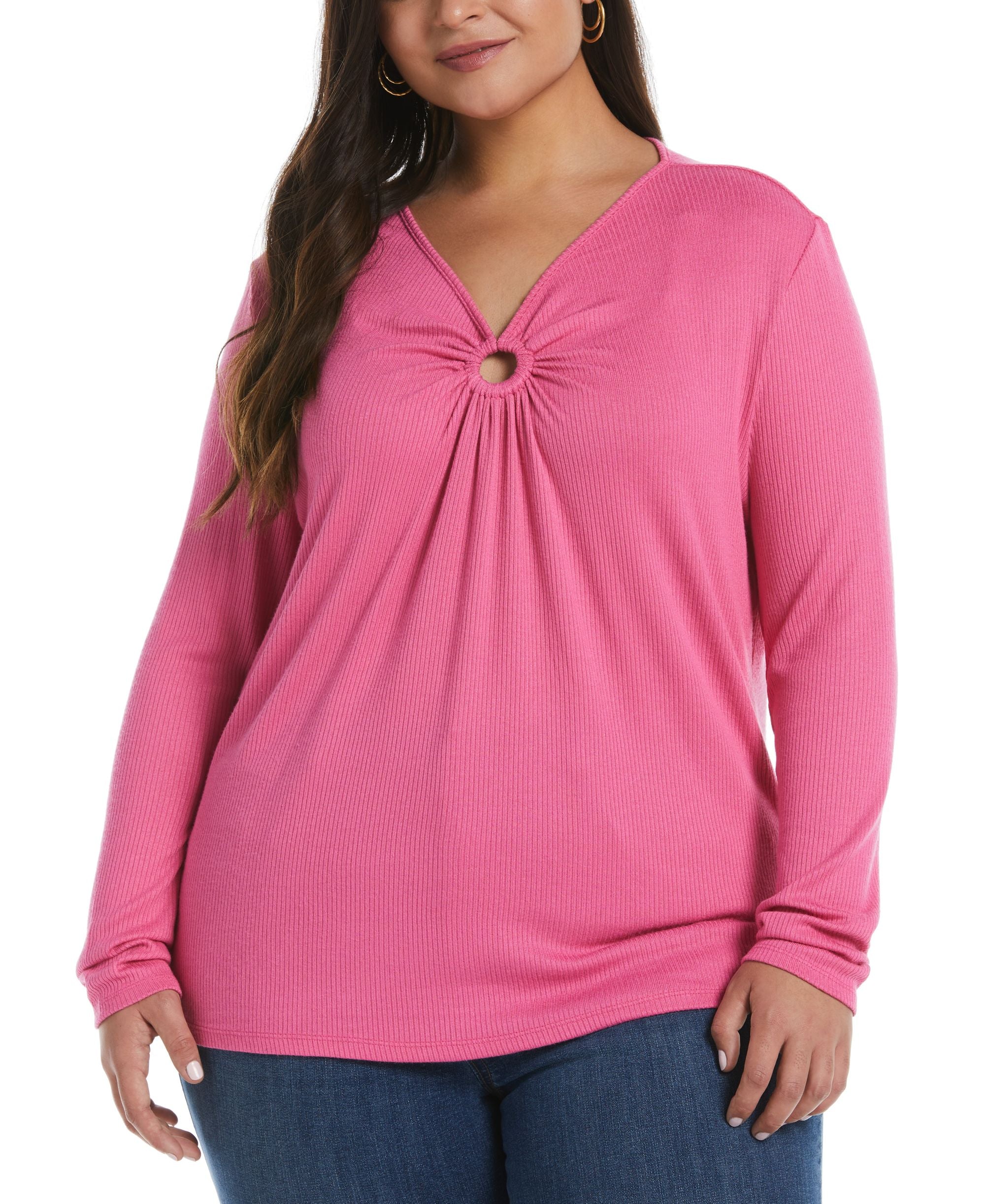 Plus Size O-Ring Long Sleeve Top