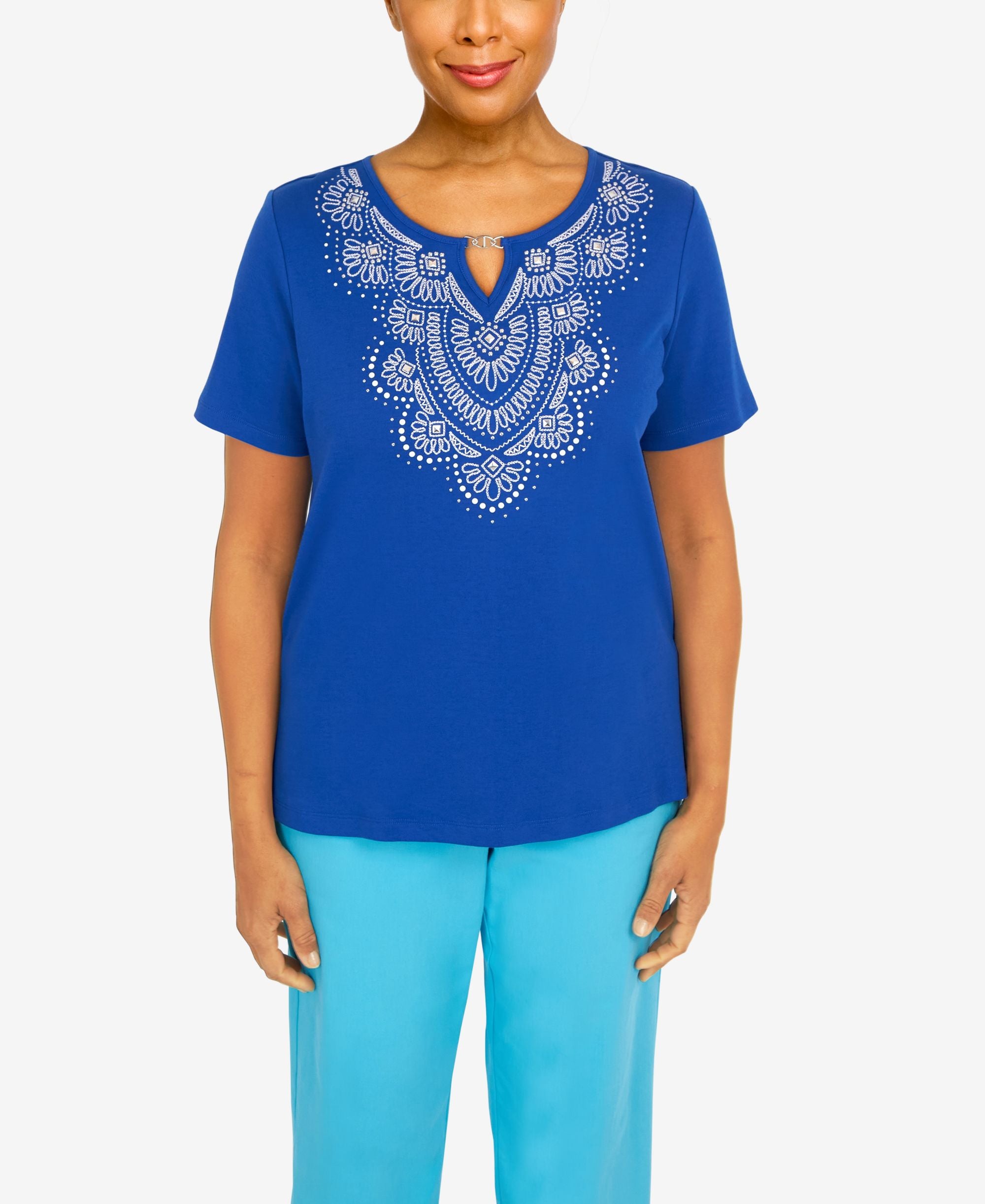 Women's Cool Vibrations Vibing Embroidered Split Neck T-shirt