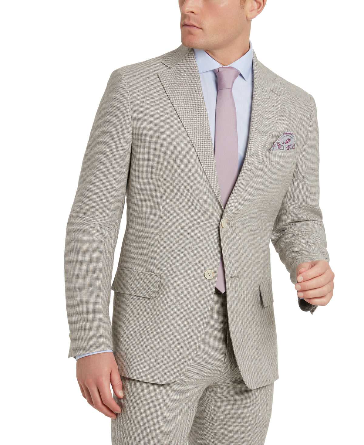 Men's Slim-Fit Tan Houndstooth Suit Jacket