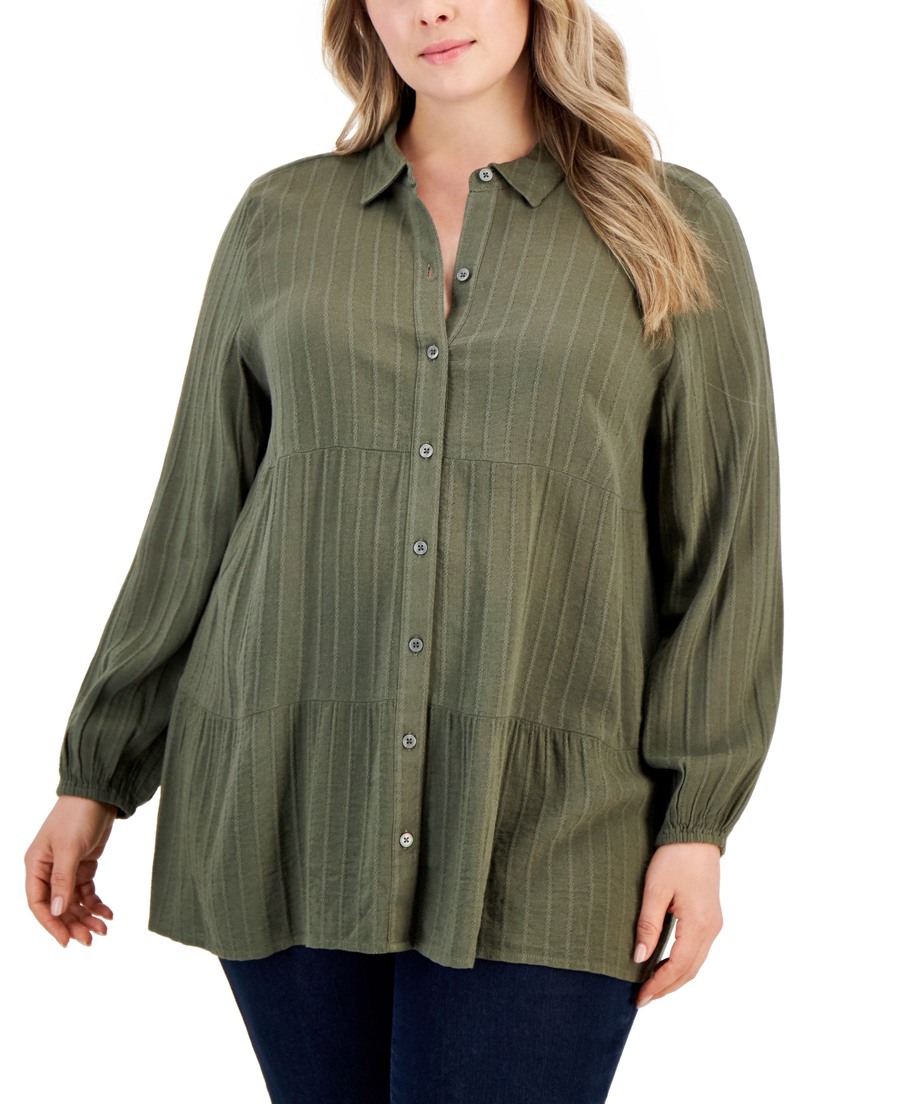 Plus Size Long-Sleeve Tiered Tunic Shirt
