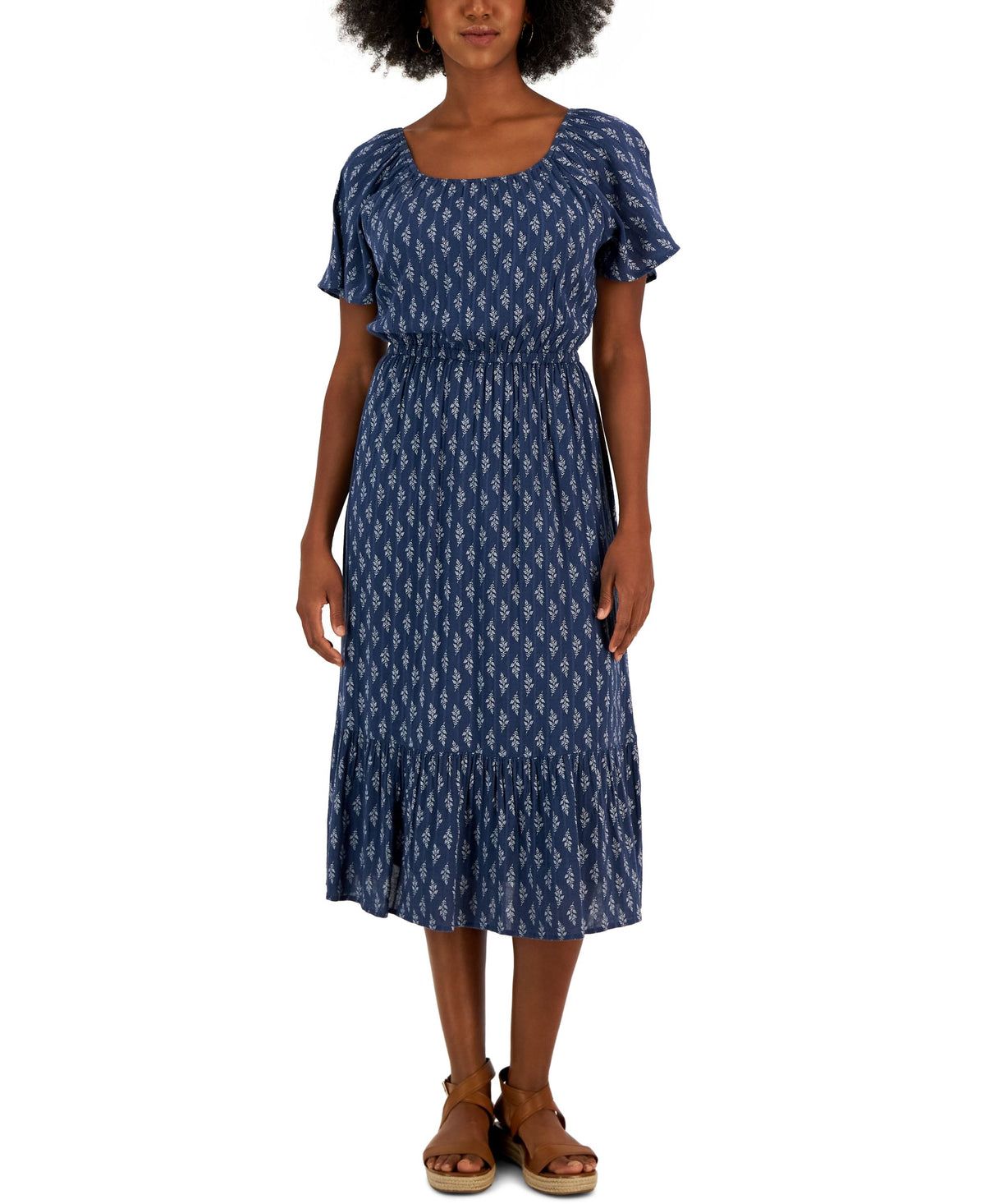 Style & Co Plus Size Printed On Off Ruffle Hem Dress
